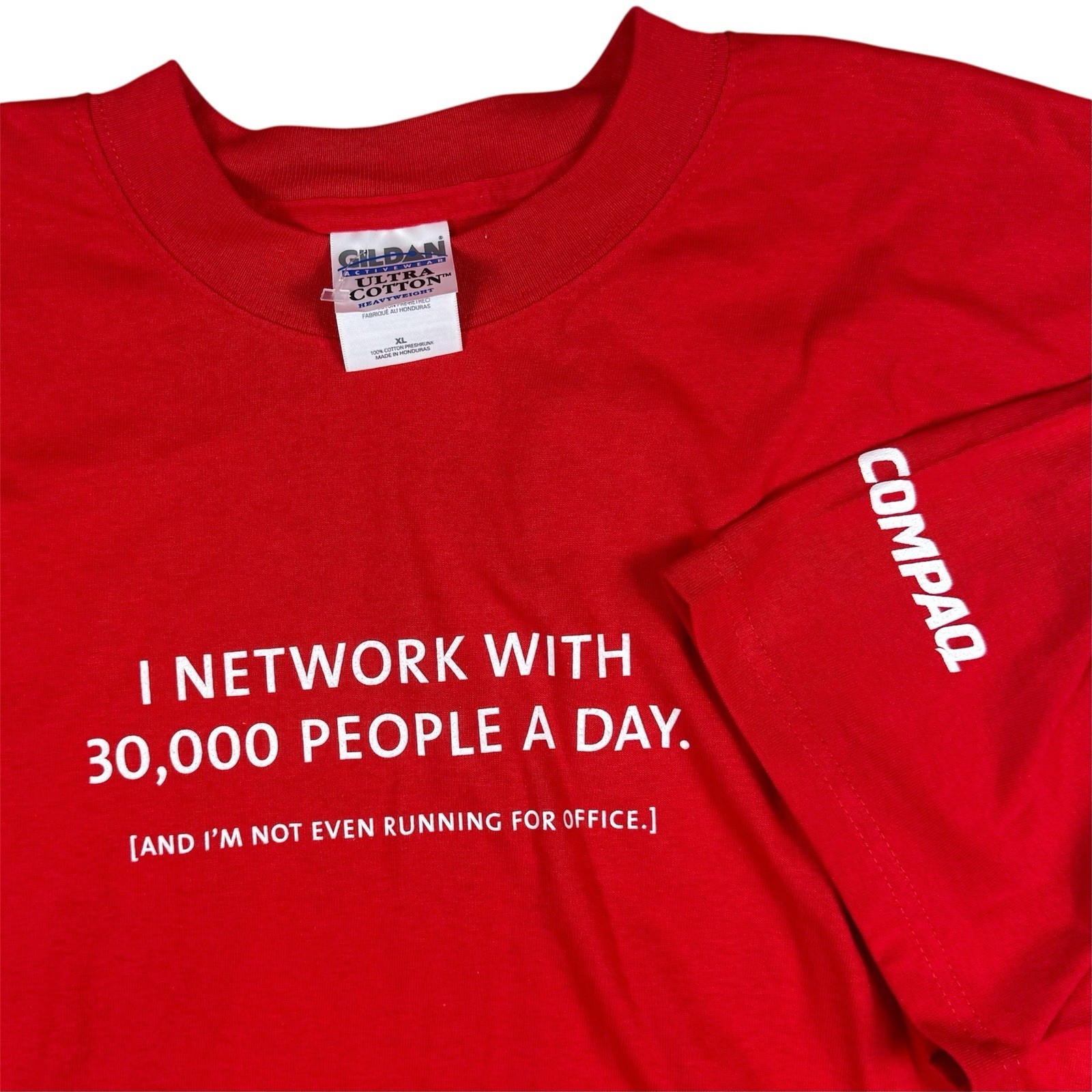 Vintage 90z Compaq “I Network With 30,000 People A Day” Red T-shirt Men’s XL VTG