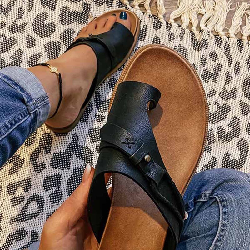 Women’s Retro Orthopedic Sandals Bunion Correction Slippers Toe Rings Flat Shoes