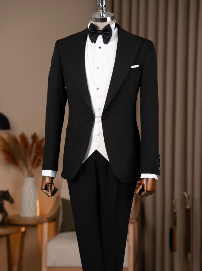 3PCS Business Men’s Suits Black Dinner Party Jacket Formal Workwear Casual Coat
