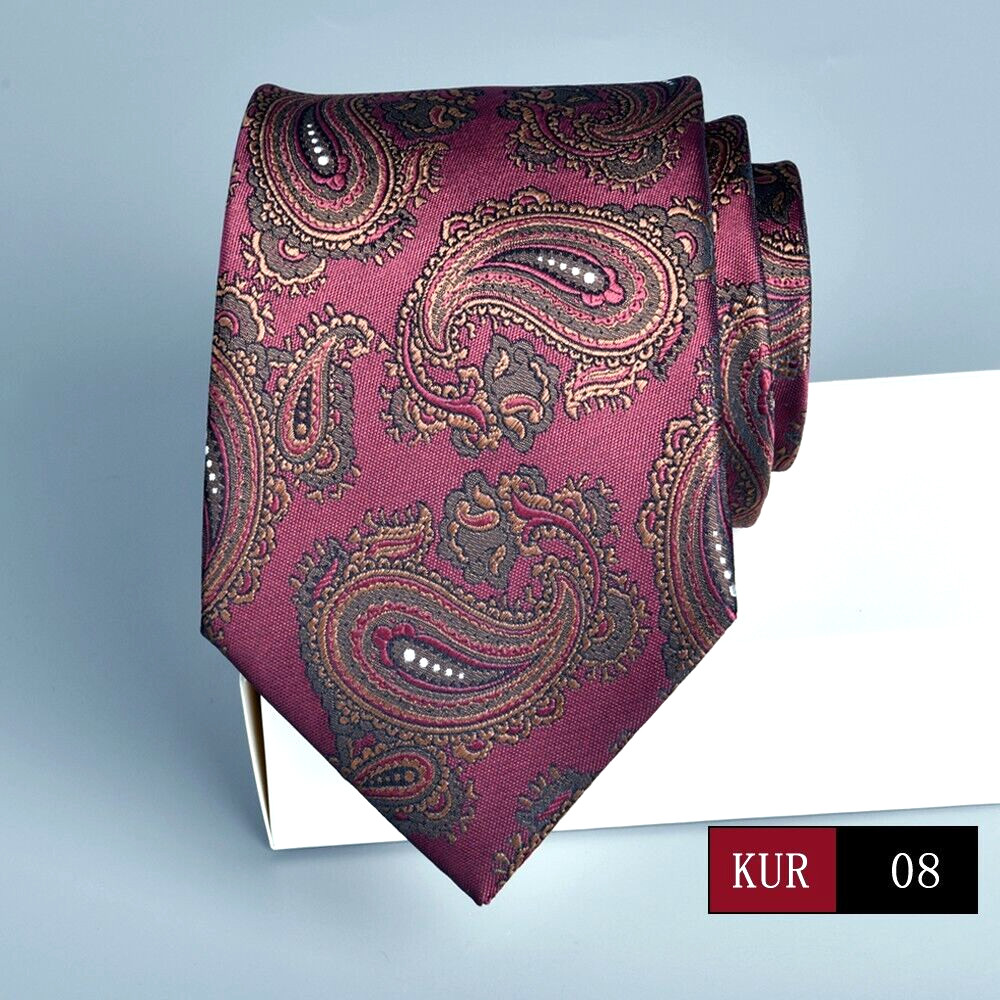New Classic Paisley Red Brown JACQUARD WOVEN 100% Silk Men’s Necktie Tie