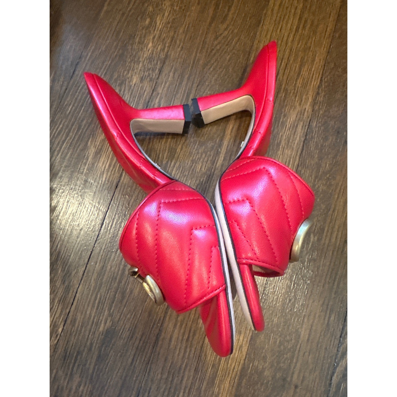 Gucci Marmont Red Matelasse Leather Double G Slide Sandals Mules 37 608961