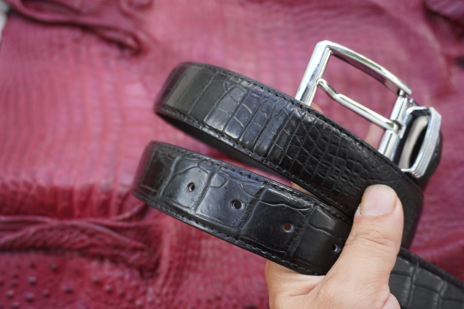 W1.3 inch Black Genuine Crocodile Belly Leather Skin Men’s Belt Plus Buckle #E20