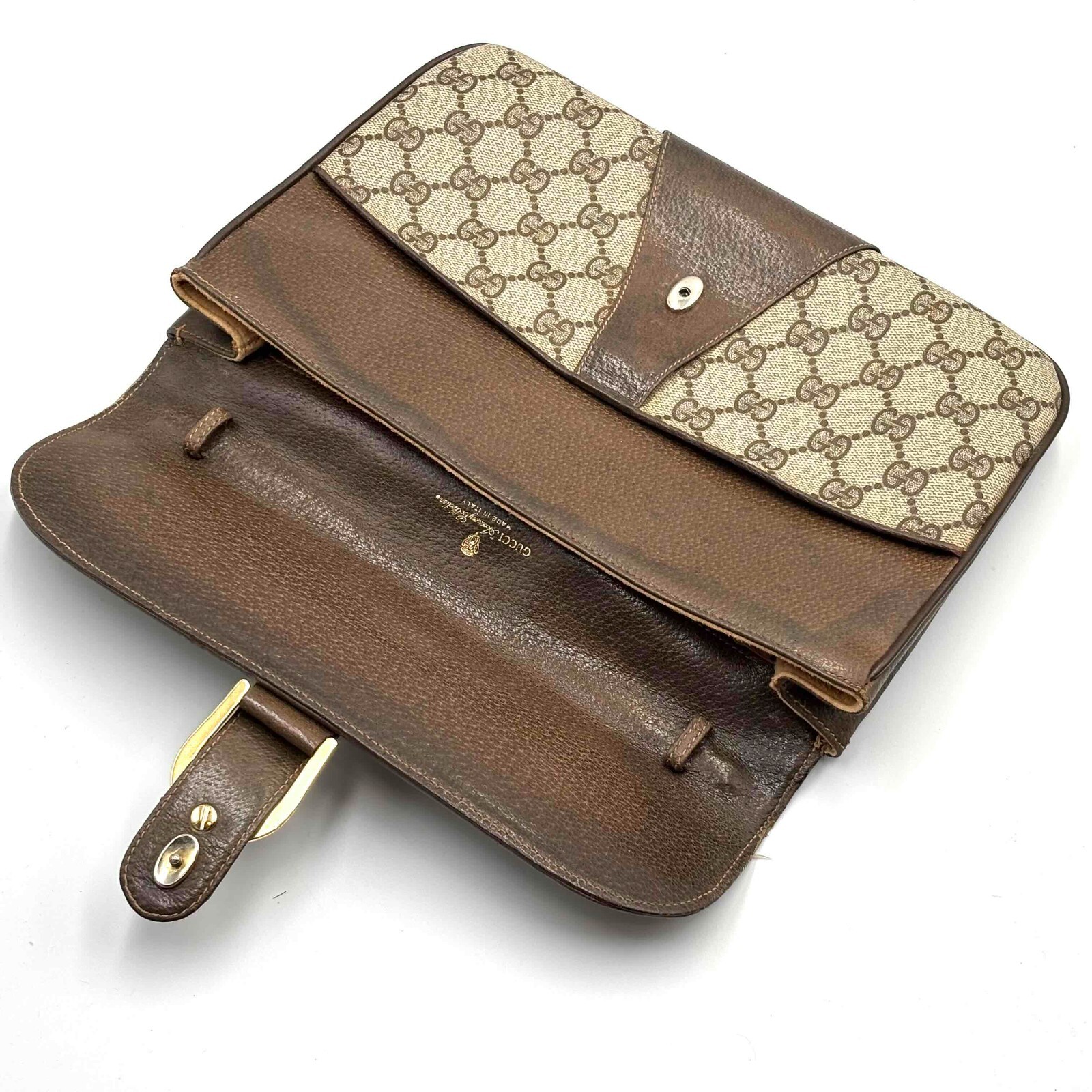 Vintage gucci Shoulder Bag Clutch Bag Purse GG PVC Leather Brown Authentic