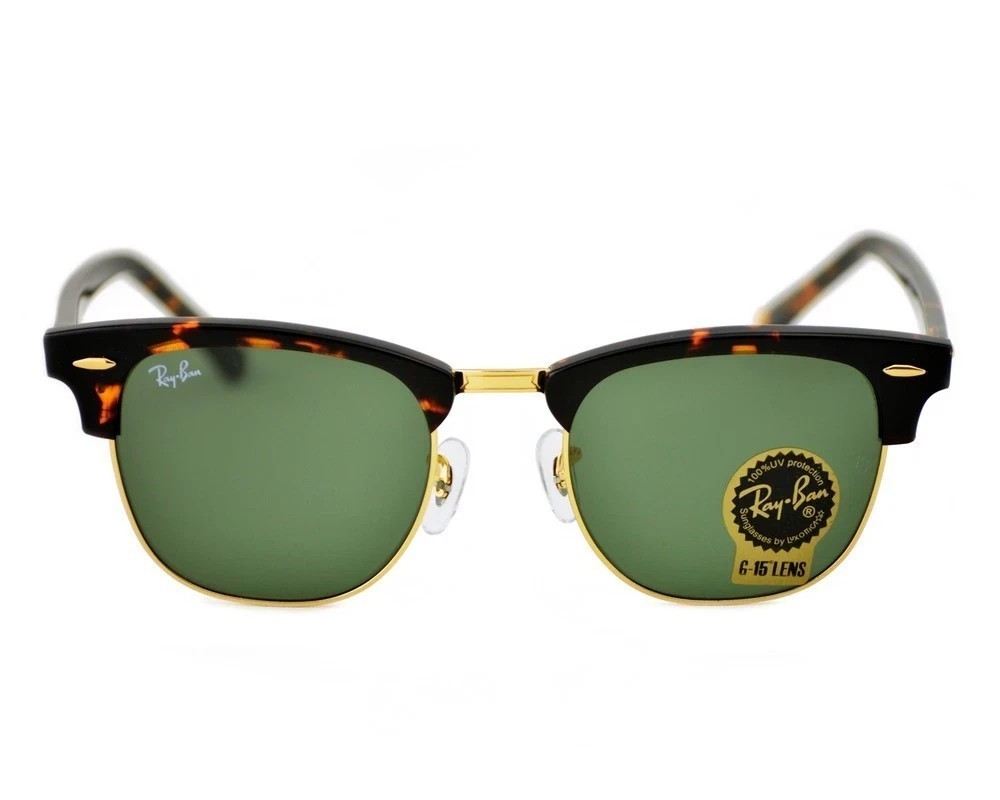 Ray-Ban Sunglasses Clubmaster Classic Tortoise Frame Green Lenses RB3016 51mm