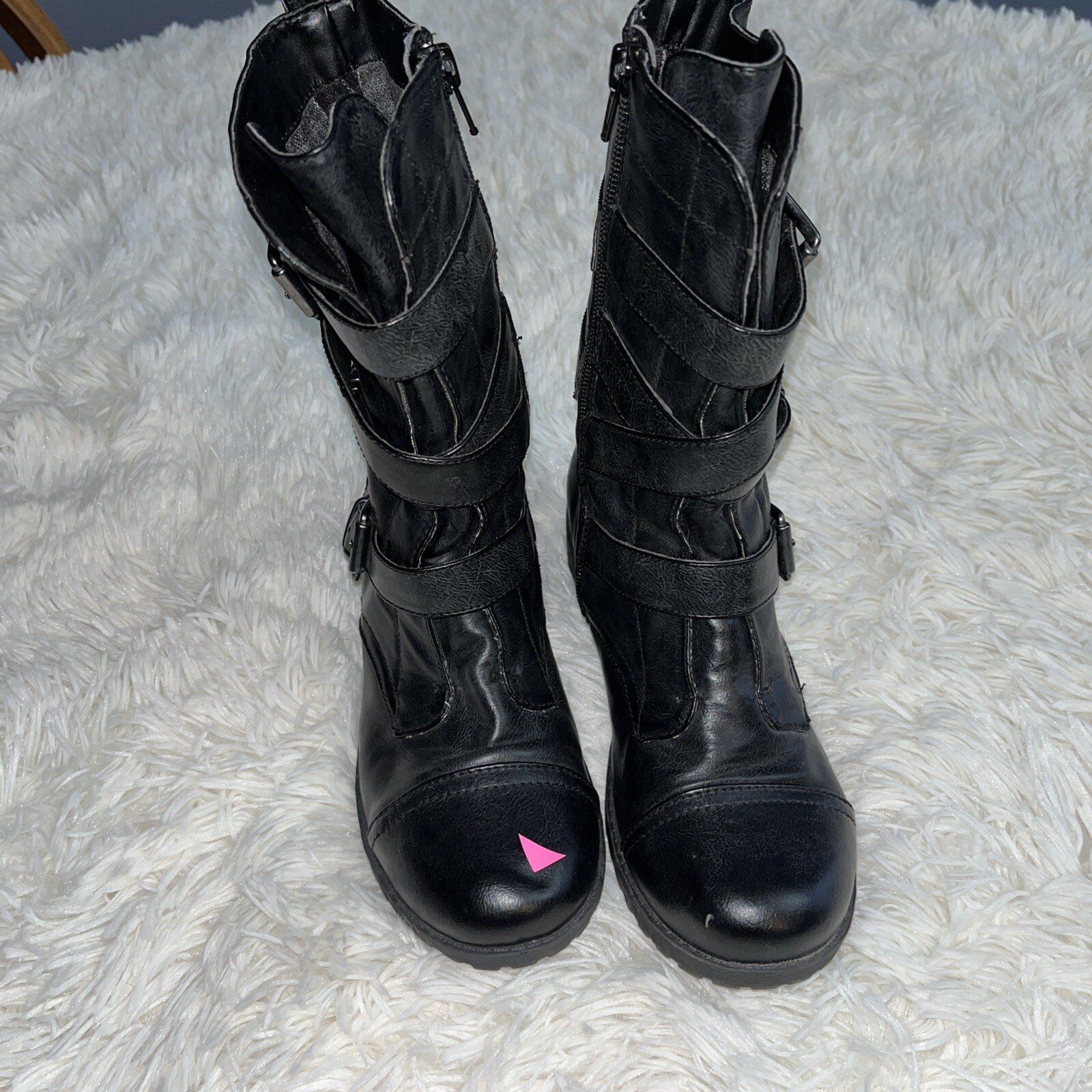 G By Guess Moto Grunge Combat Full-Zip Boot Buckles Black Metal Embellished Sz6m