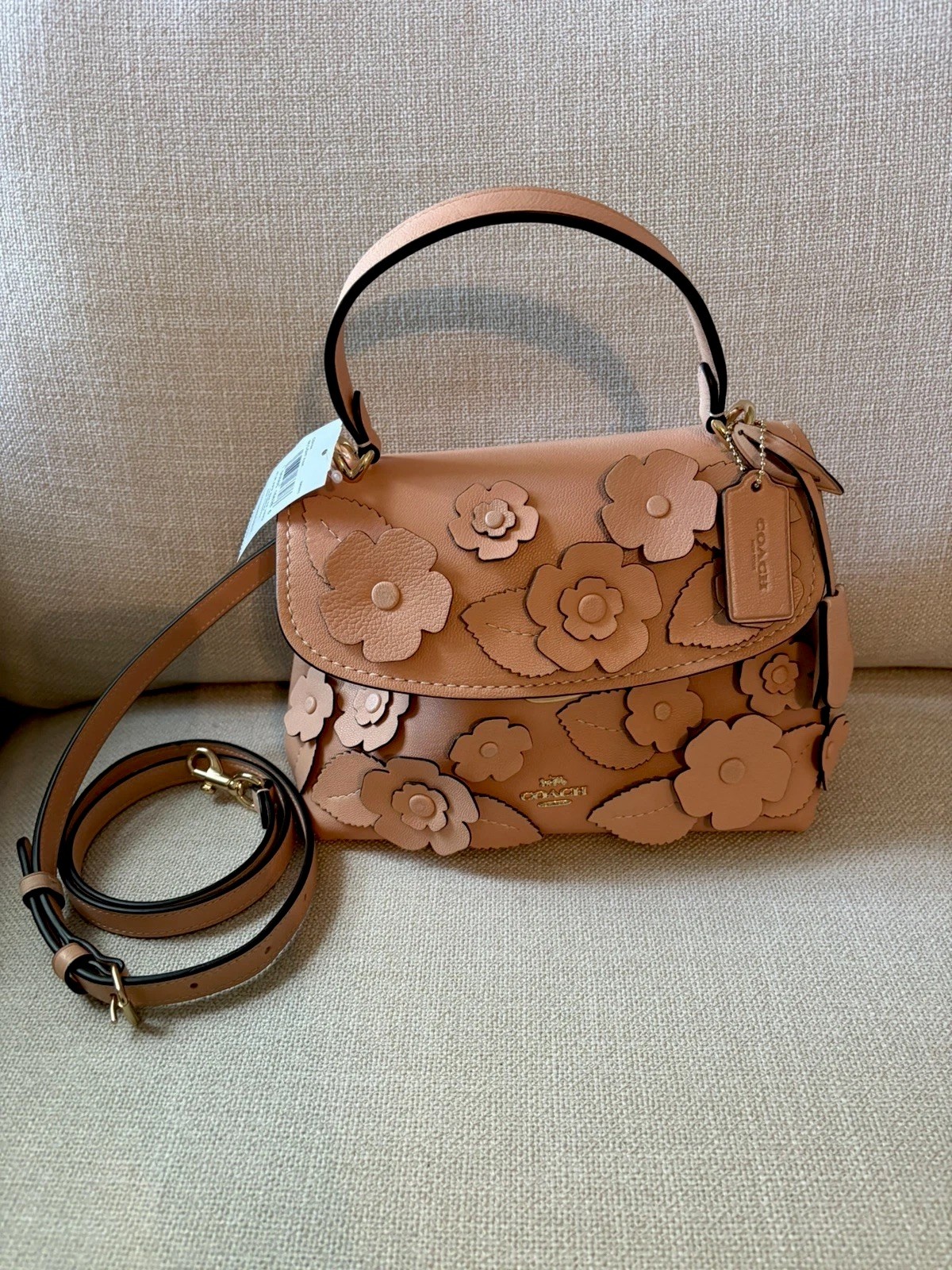 NWT COACH Emory Top Handle Bag with Floral Appliqué in Light Pink Color CDY44