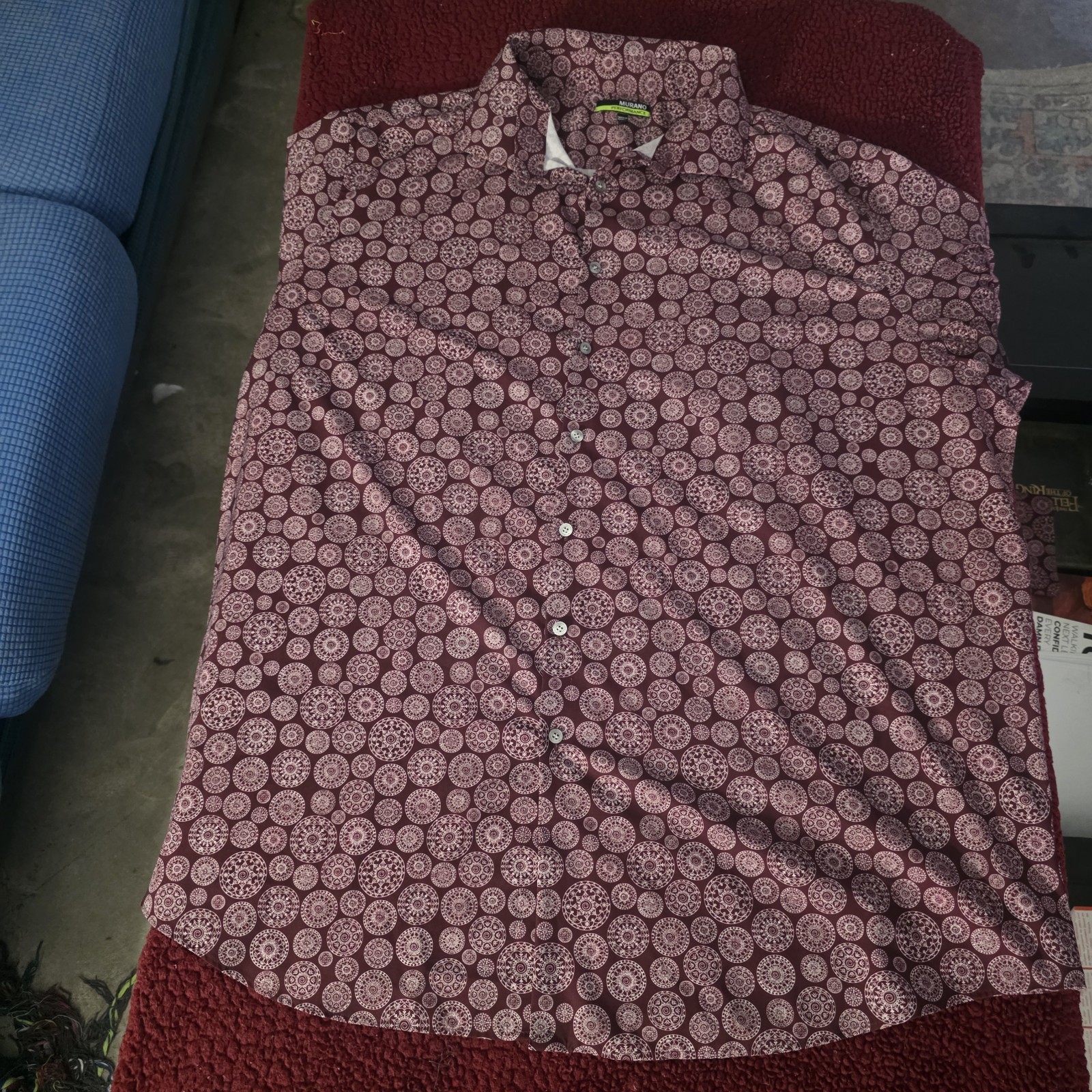 Murano Performance Men’s 3XB Big & Tall Burgundy/White Geometric Dress Shirt