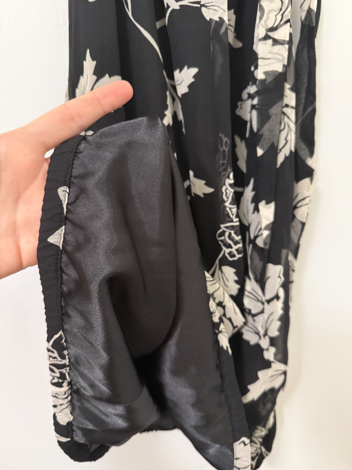 White House Black Market Silk Black Floral Halter Blouse XL Old Money Career