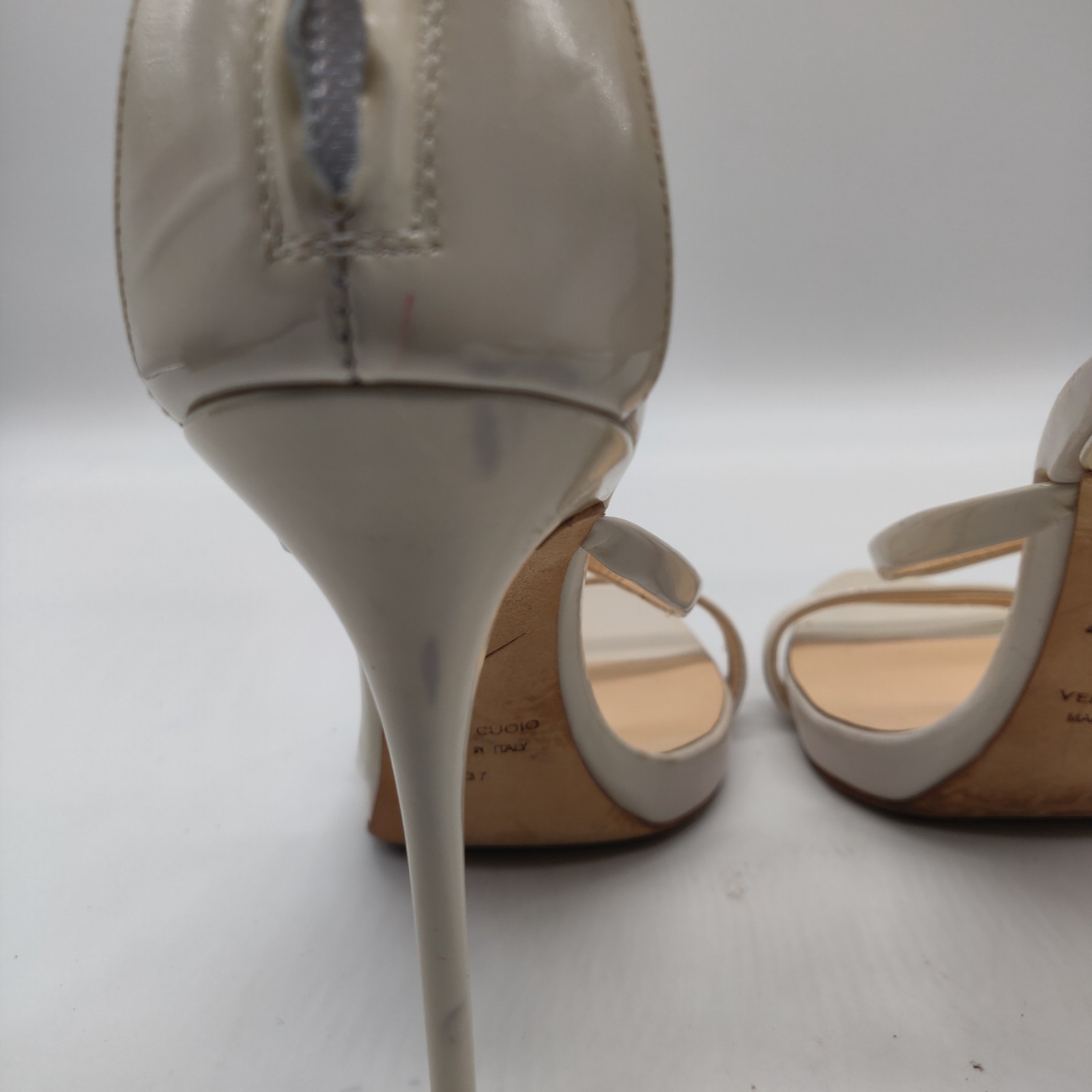 Giuseppe Zanotti Harmony Patent Leather Heels Sandals Beige Size 37 US 7