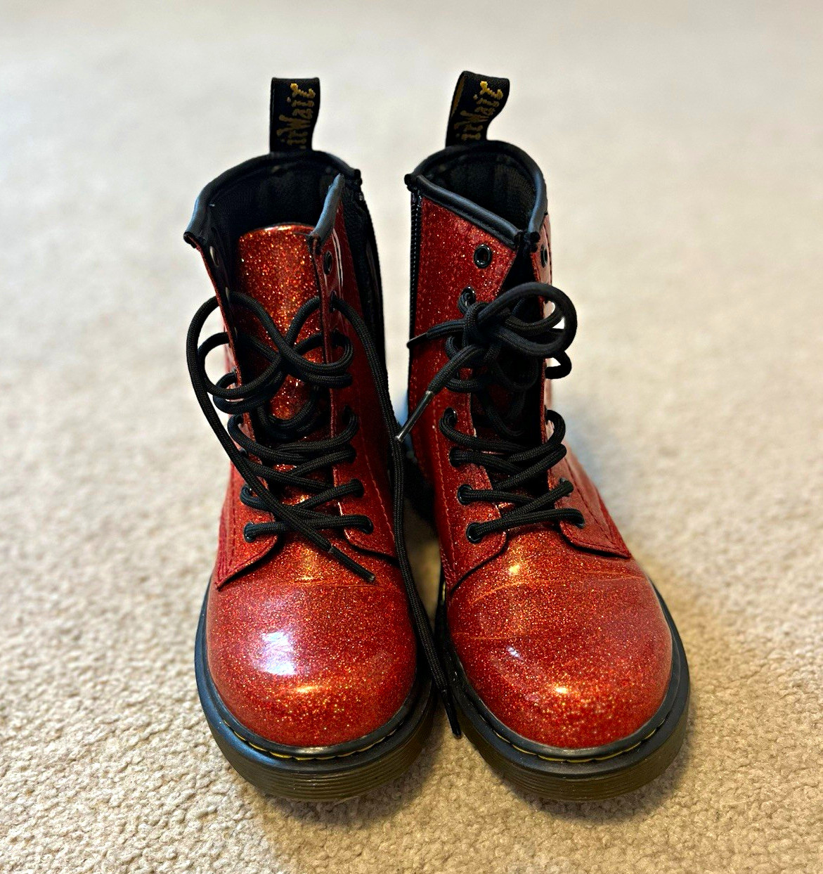 Dr. Martens 1460 Glitter Red Combat Ankle Boots Lace Up Kids US 3 EU 34