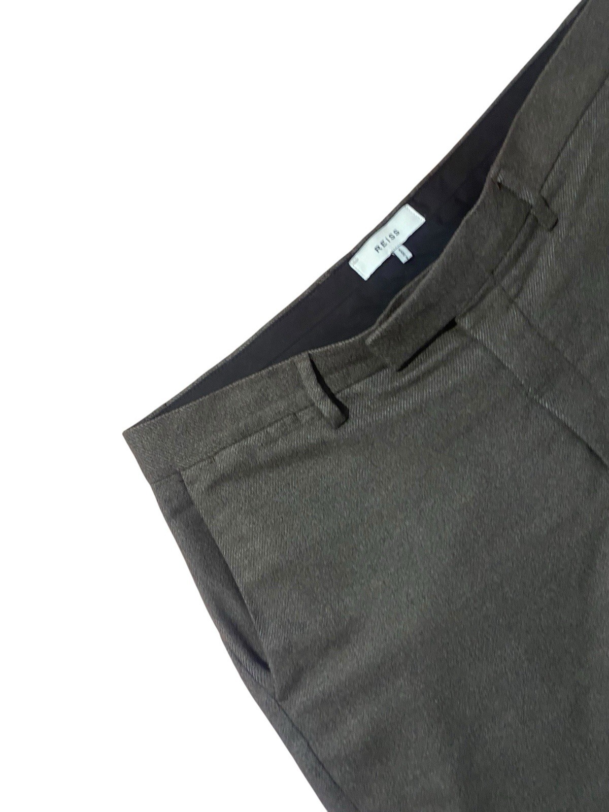 REISS Mens Slim Fit Dress Trousers Khaki Textured Wool Blend Pants Size [W/L]