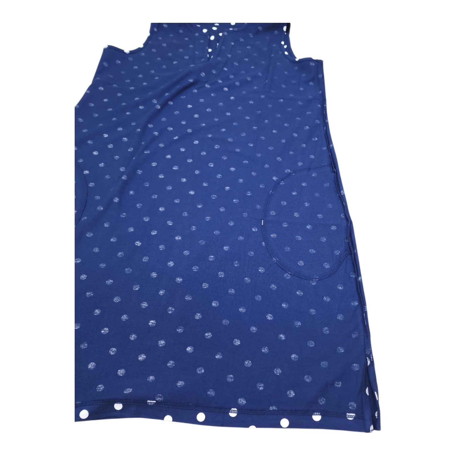 Lands End Womens Polka Dot Sleeveless Cotton Shift Dress Navy White Size M