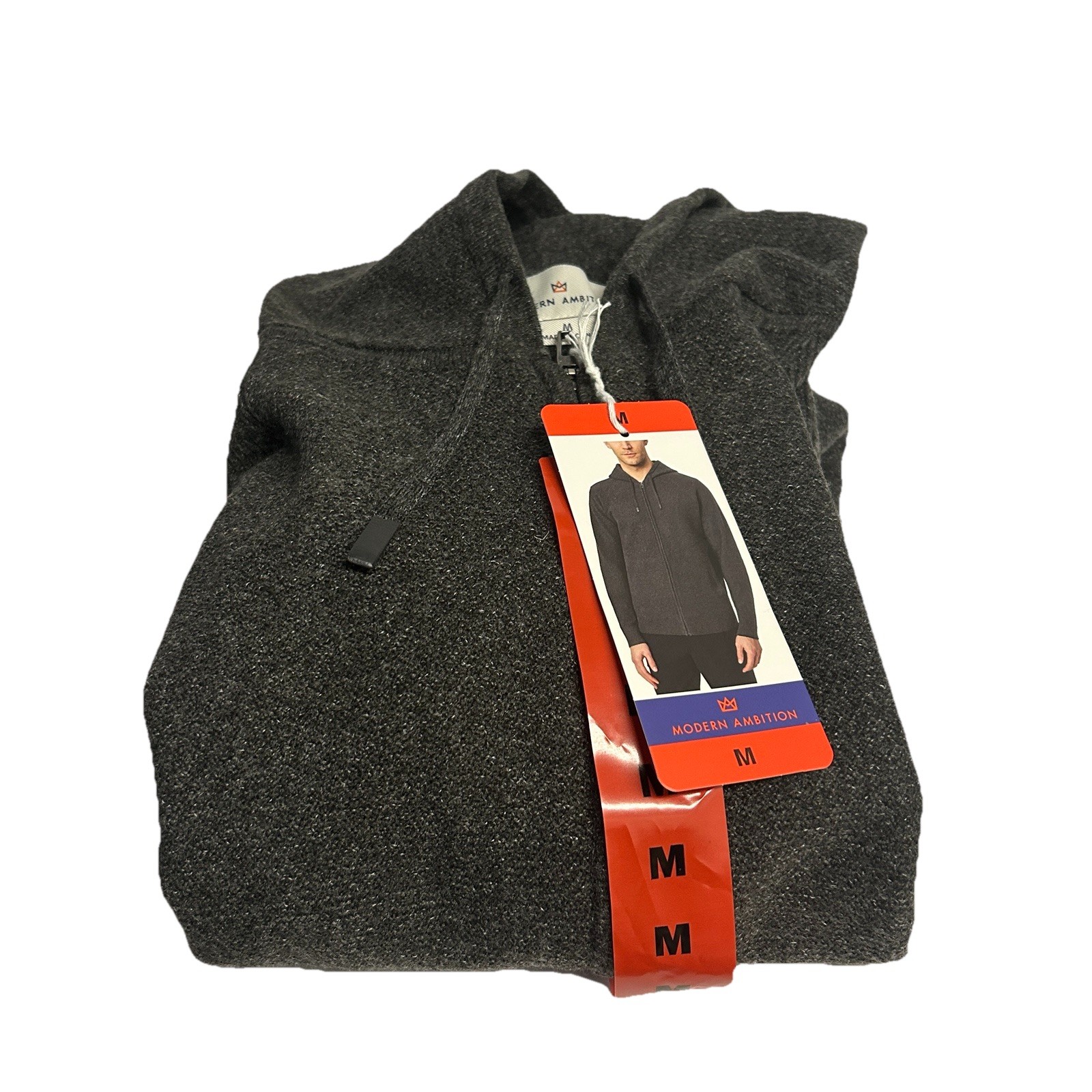 Modern Ambition Men’s Full Zip Hooded Sweater, 4‑Way Stretch, Medium Color Gray