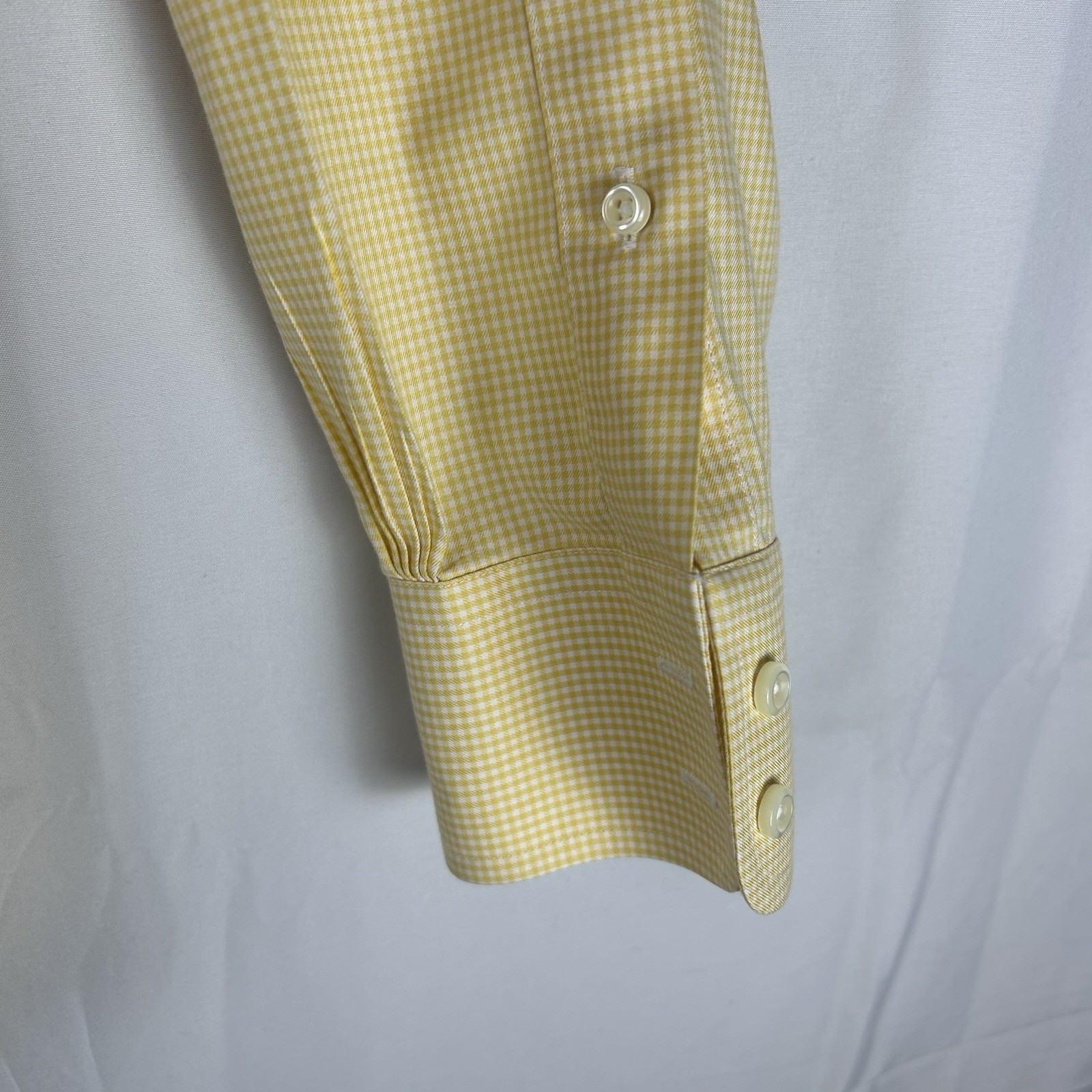 Brooks Brothers 15 1/2-35 Yellow Check Long Sleeve Button Shirt Men 100% Cotton