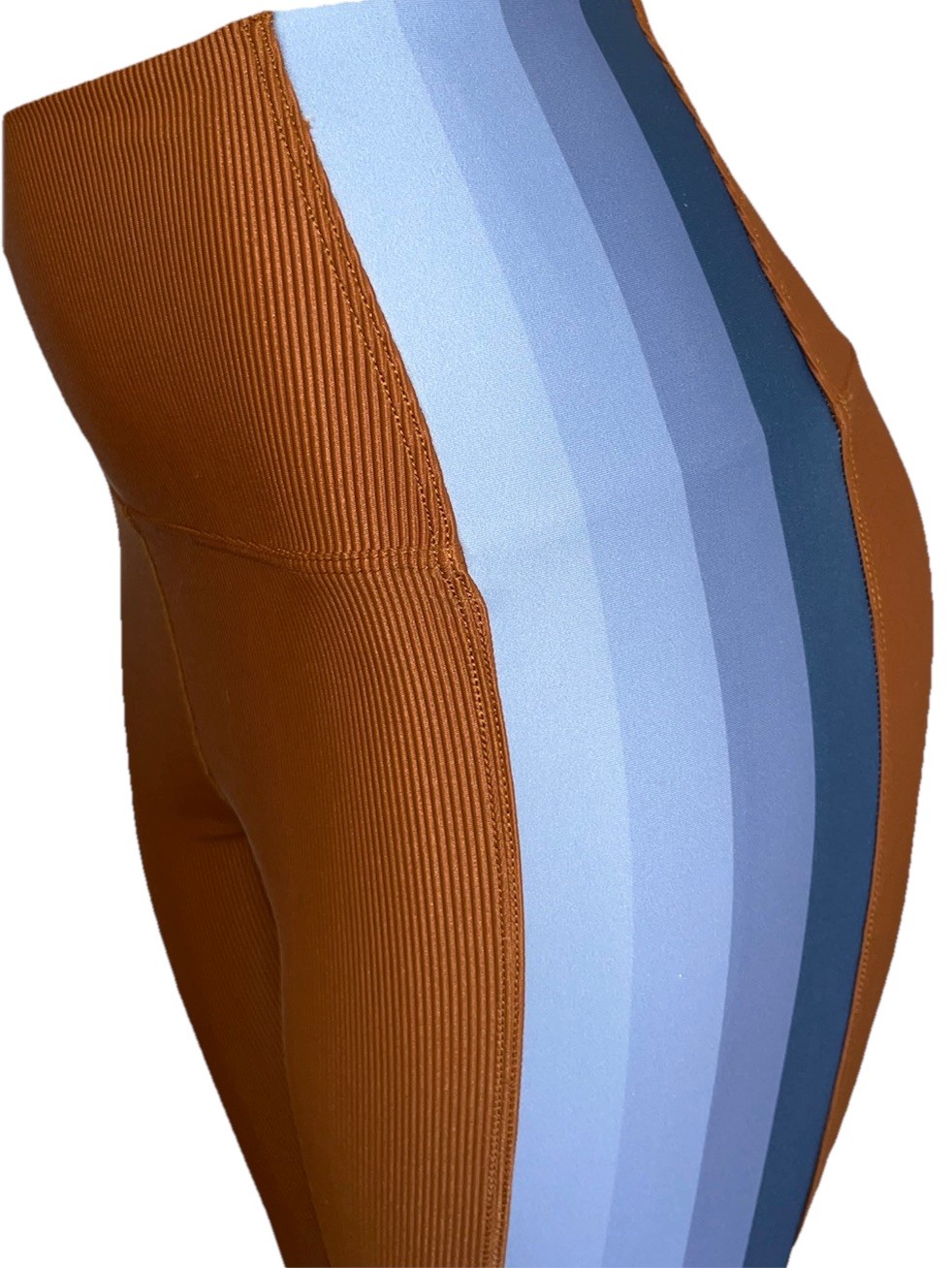 Perfect Beach Riot Sport Ribbed MEGAN Indigo Brown Racer Stripe Leggings-Large