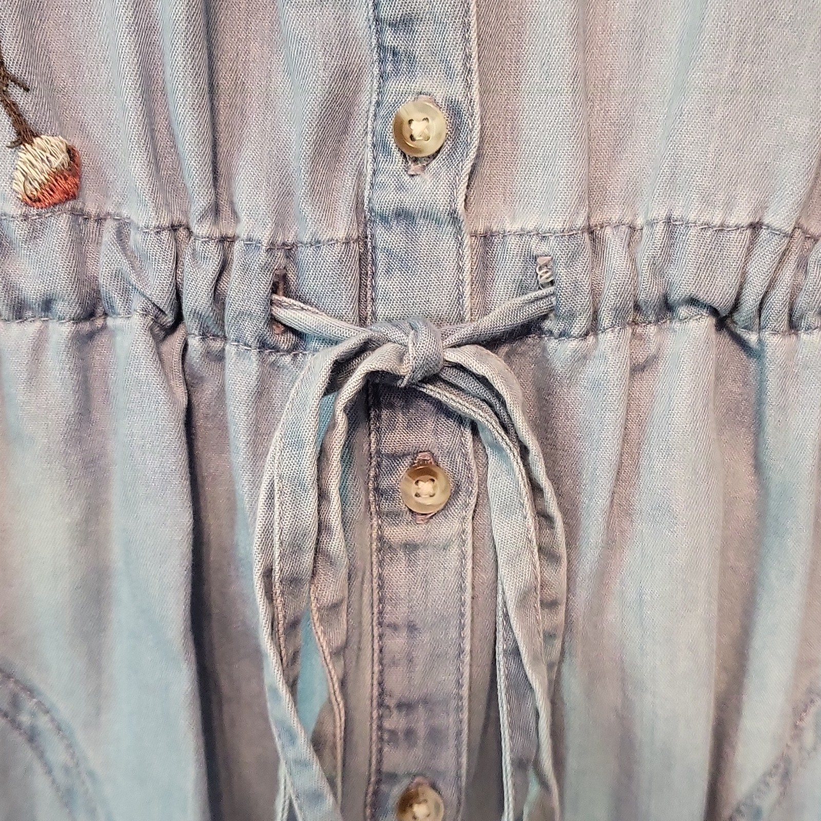 a.n.a Women’s Blue Denim Shirt Dress XS Floral Embroidered Button Front Pockets