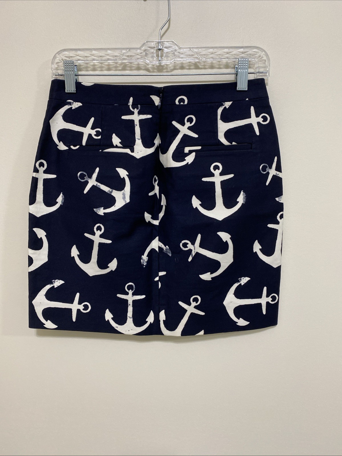 J Crew Size 0 Anchor Print Short Skirt Dark Blue White Lined Cotton