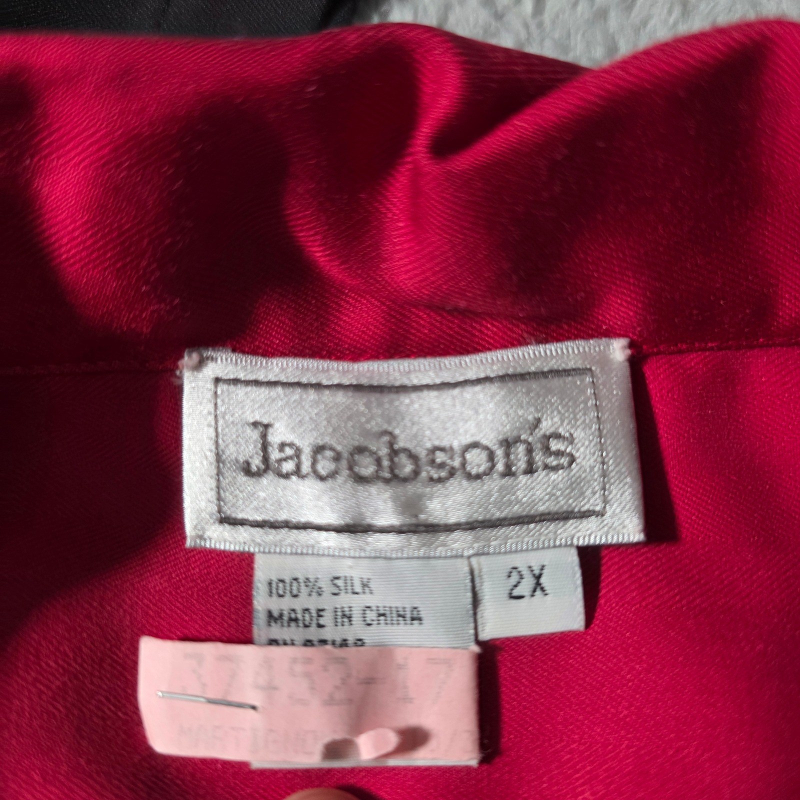 Jacobson’s Womens 2X Shirt Bundle Red Black 100% Silk Short Sleeve Camp Collar