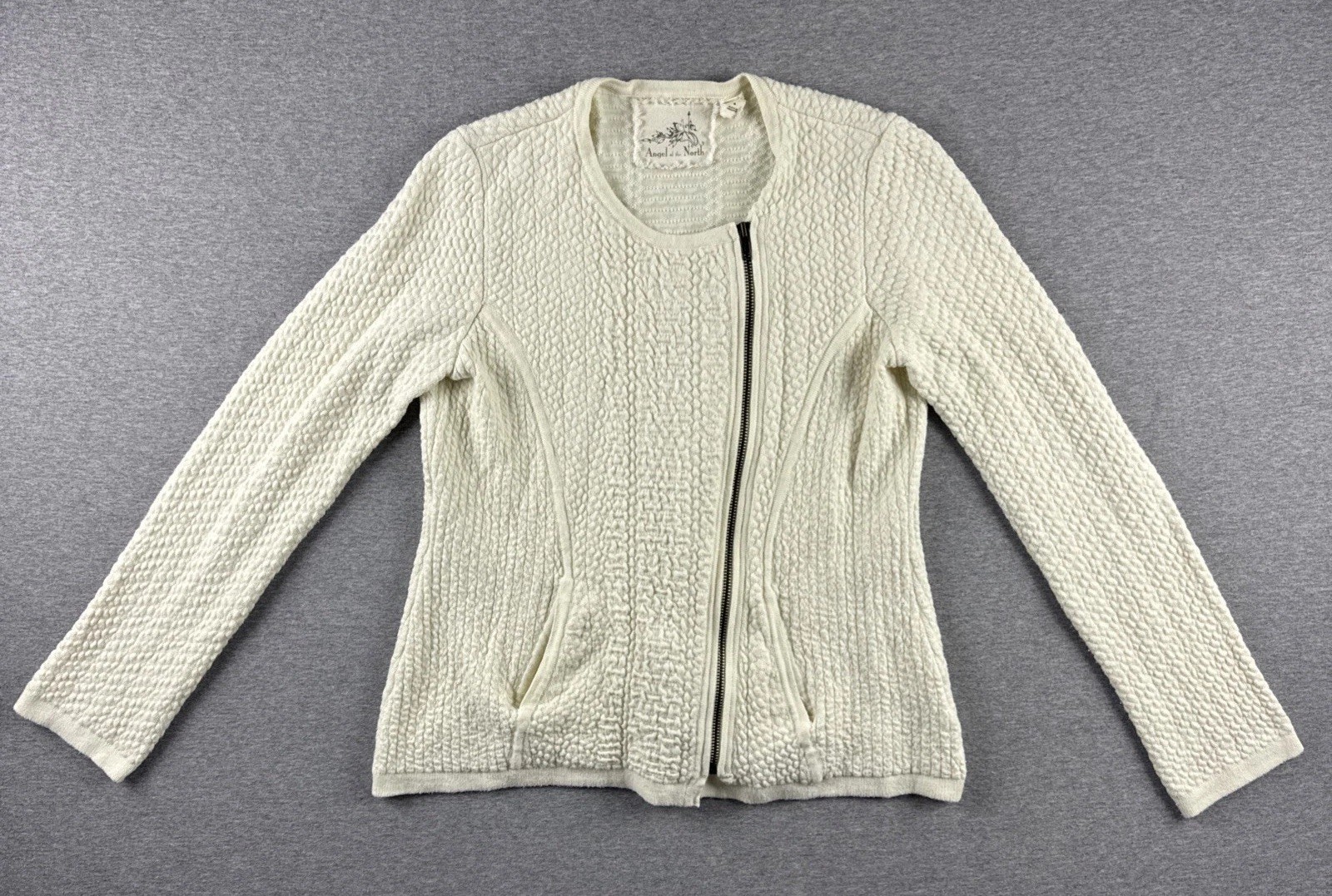 Angel Of The North Anthropologie Jacket Medium Ivory Texured Vero Moto Stretch