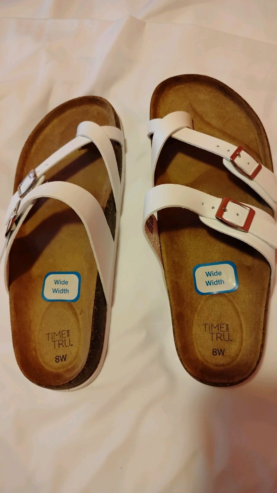 Open Toe And Open Back White Sandals With Buckles On Top
