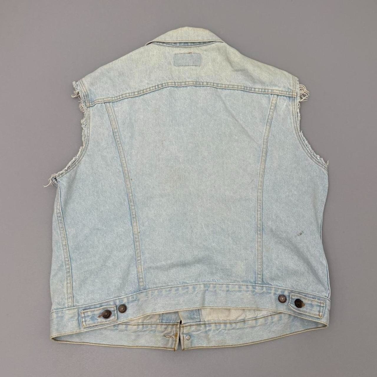 Vintage 80s Levis Punk Denim Vest Light Wash Patches Blue Button Front Size XL
