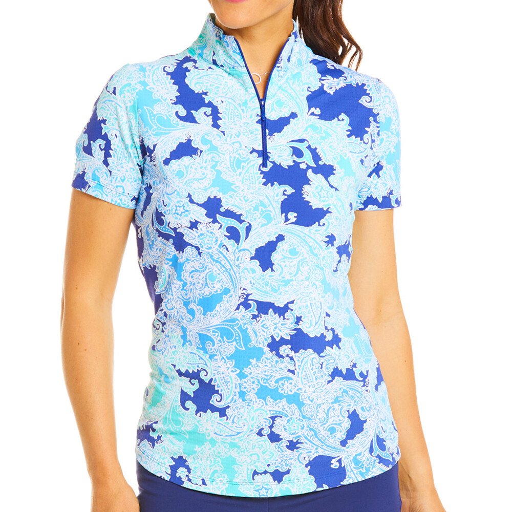 NWT Ladies IBKUL PASCHA NAVY SEAFOAM Short Sleeve Mock Golf Shirt S M L XL & XXL