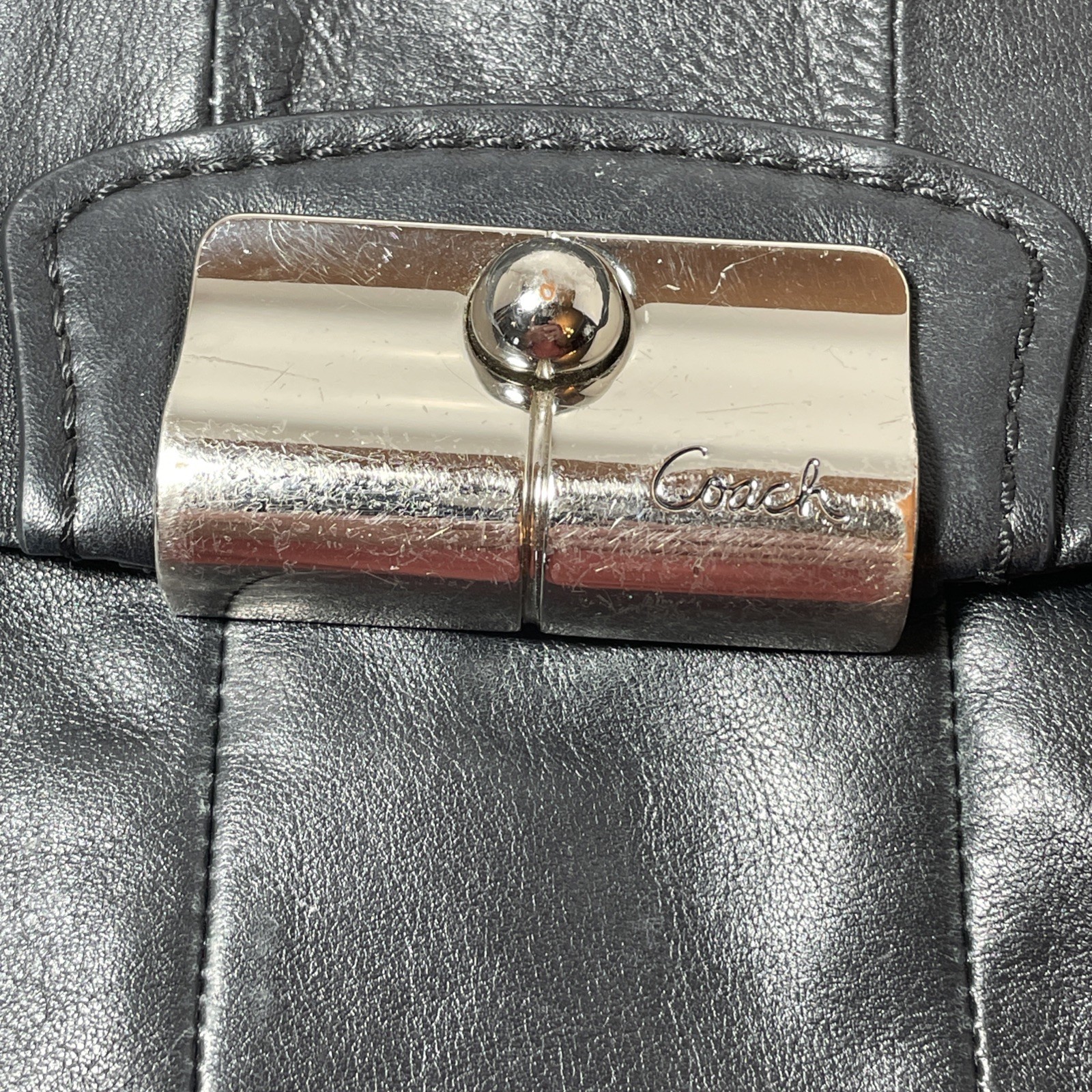 Coach Leather Shoulder Bag Kristin Purse Black 15336, Hobo Style w/ Silver Lock
