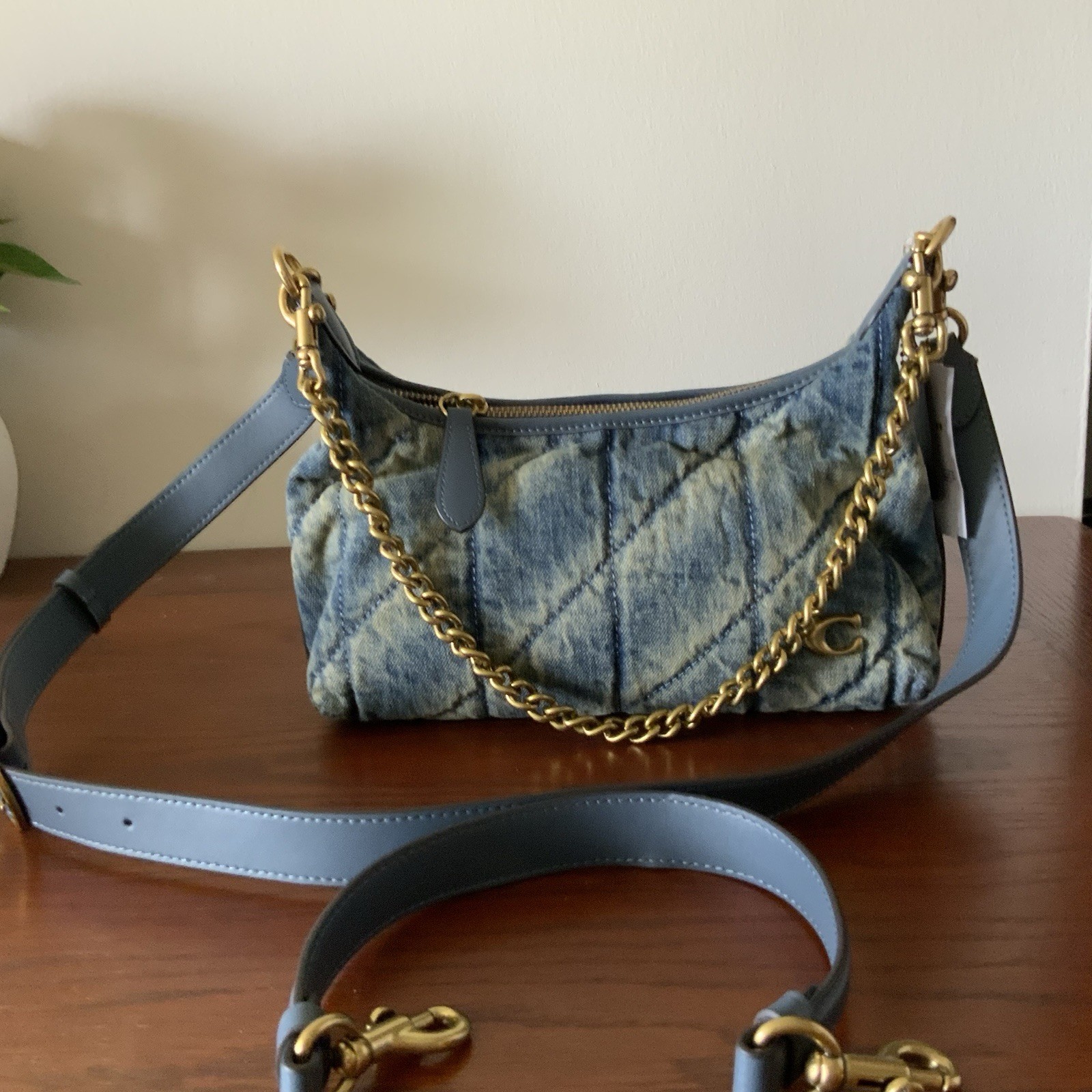 NWT Coach Quilted Blue Denim Juliet Shoulder Bag 25 Handbag Brass Hardware CDZ67