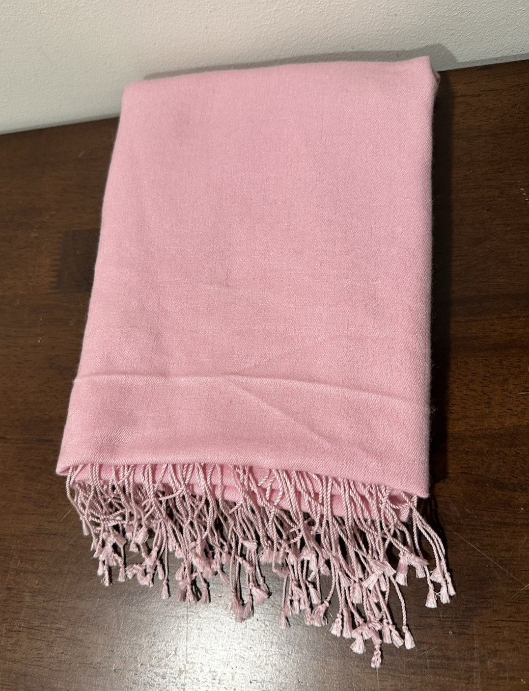 Pashmina silk pink shawl scarf handmade in Nepal with tassels 27″ X 76″