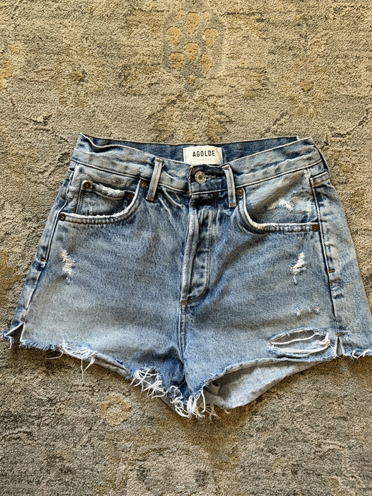AGOLDE Women’s Light Wash High Rise Denim Cutoff Shorts 24 Pockets Button