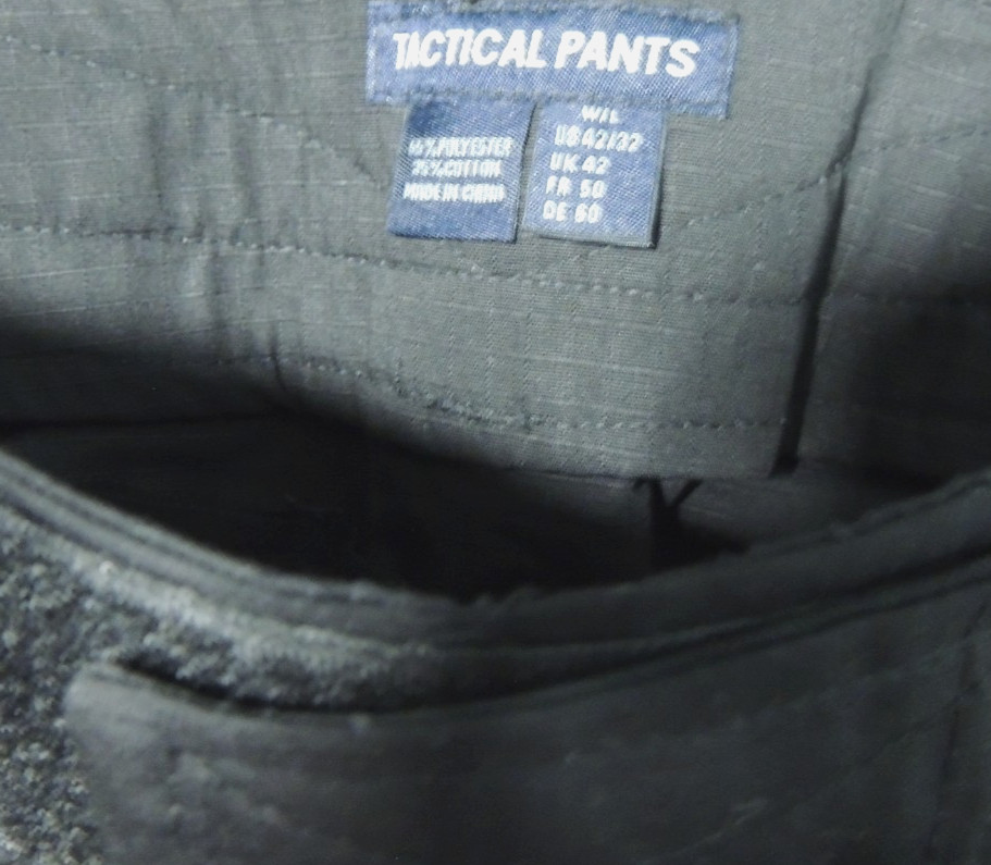 Mens Size 42 Black Tactical Pants Polyester/Cotton Multi 10 Pockets Adjustable