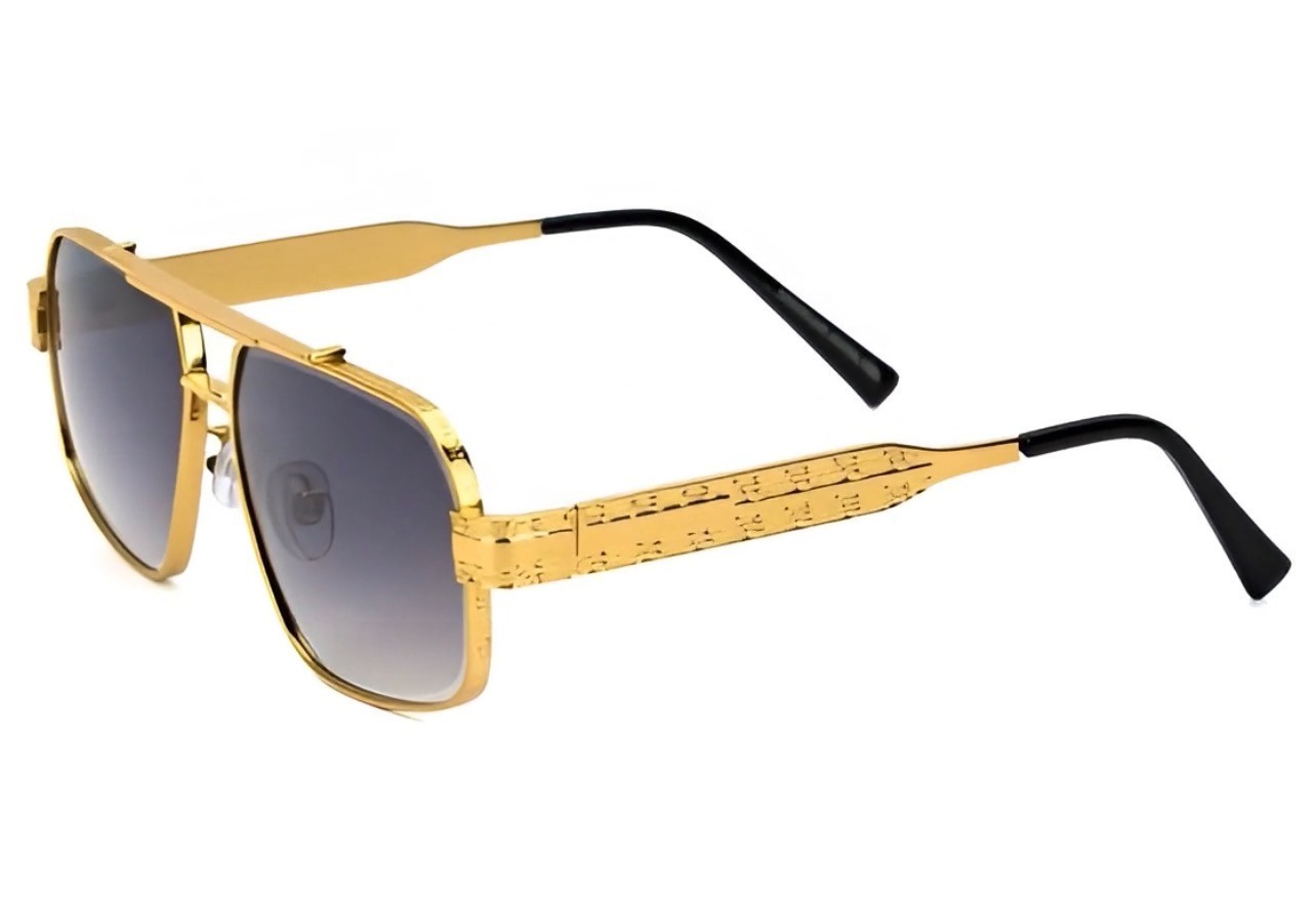 Men Sunglasses Classic Black Lens Square Fashion Design Gold Metal Frame Shades