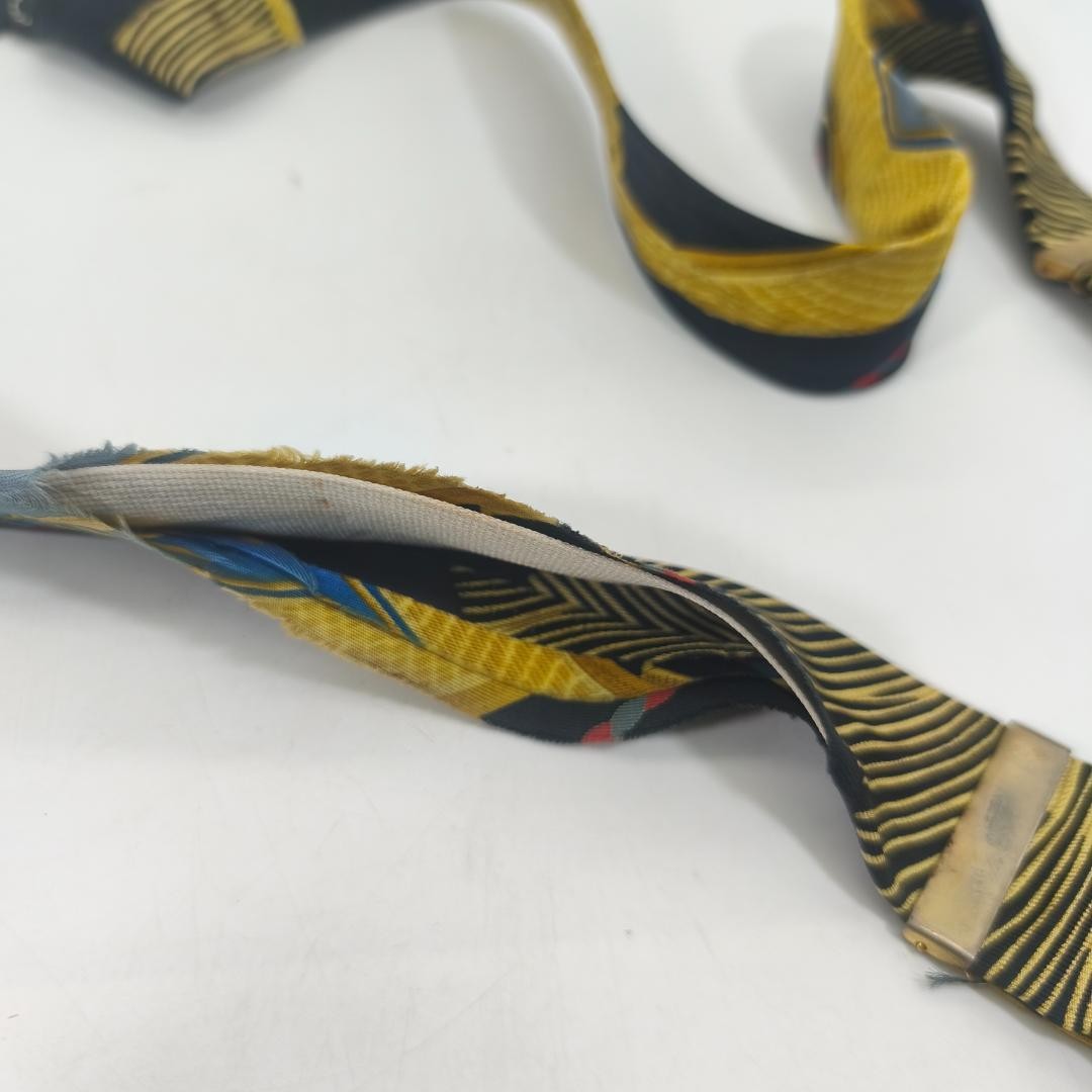 Hermes Paris Silk Suspenders Black Multicolor All Over Pattern Length 82cm w/Box