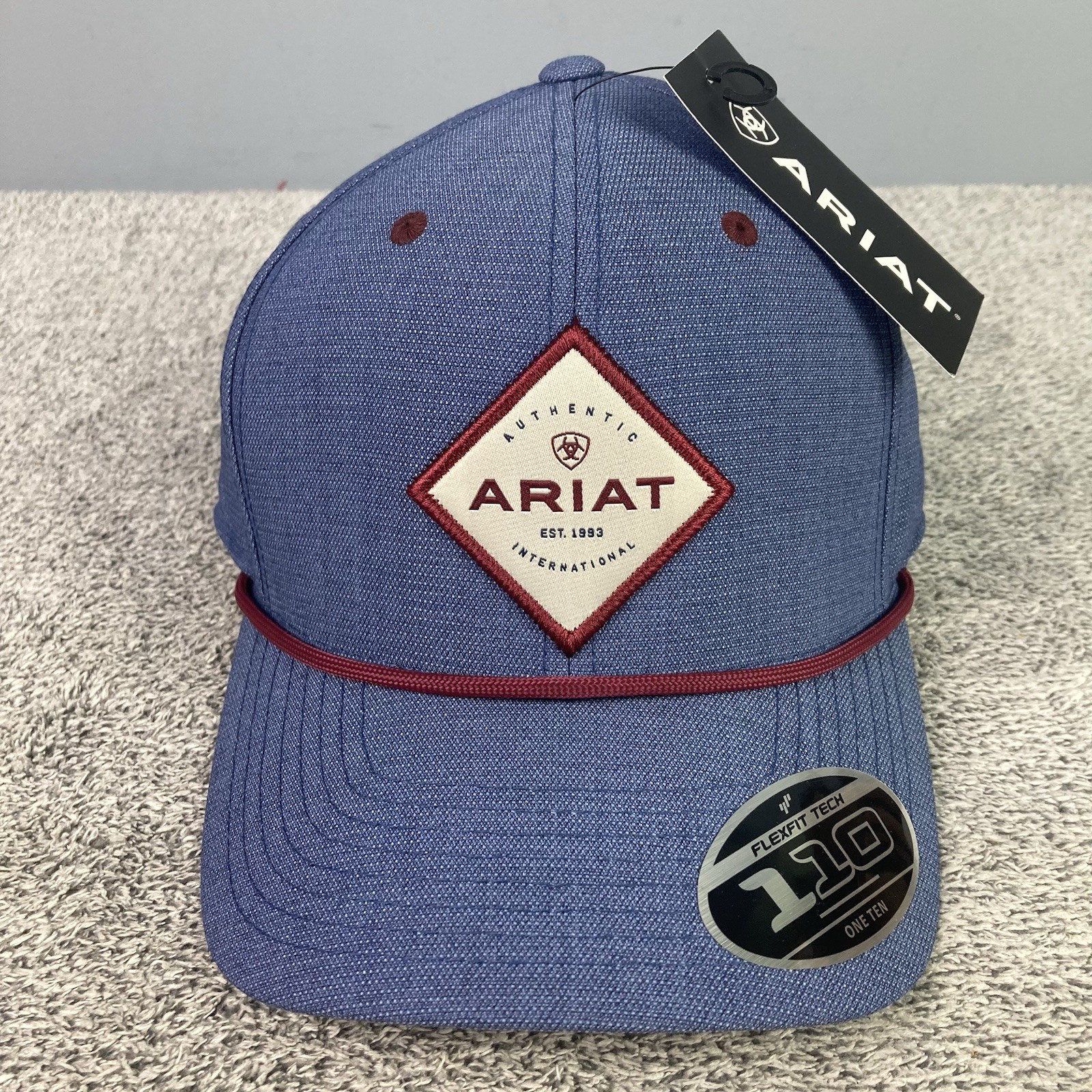 Ariat Mens Flexfit Tech 110 Adjustable Snapback Cap Hat Rope Cord Blue/Red