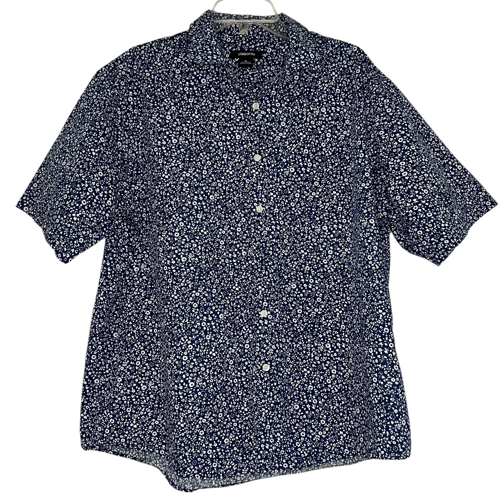Claiborne Mens Size XL Button Up Shirt Classic Casual Cotton Floral Blue Preppy