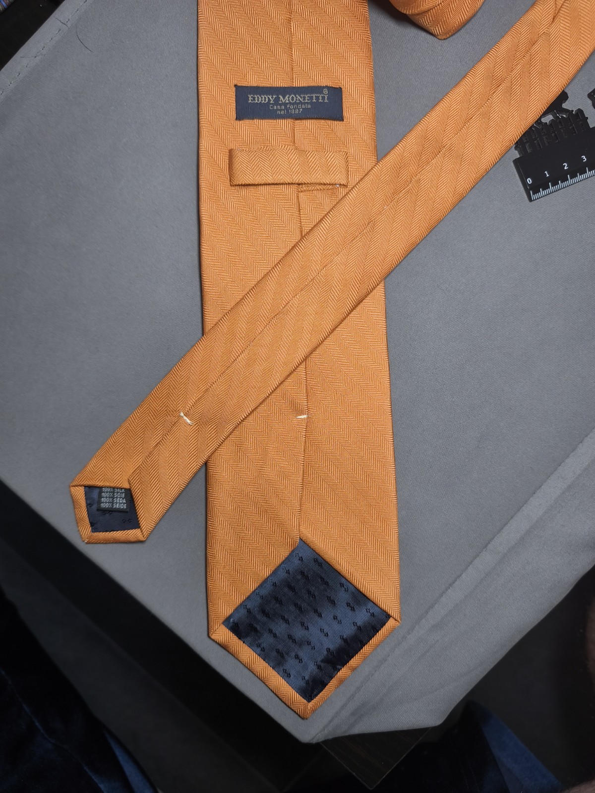 Eddy Monetti – Solid Orange Silk Tailored Tie Made in Italy