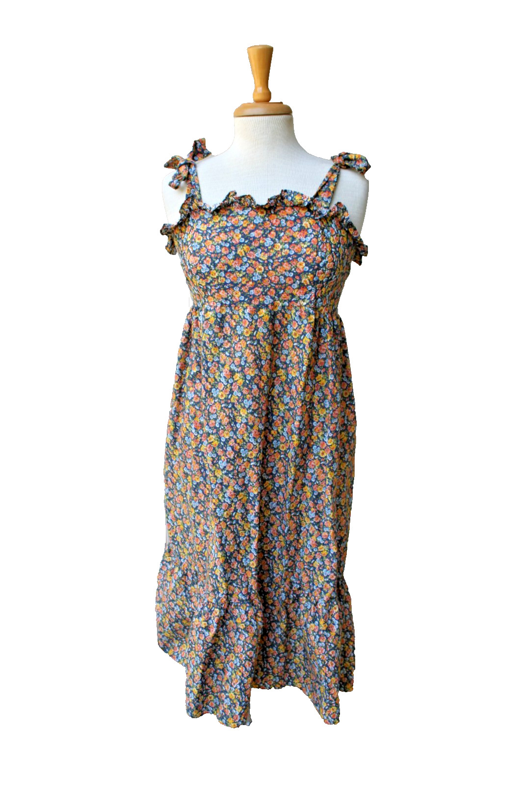 Vintage VTG 70s boho dress cottagecore floral print prairie midi sundress