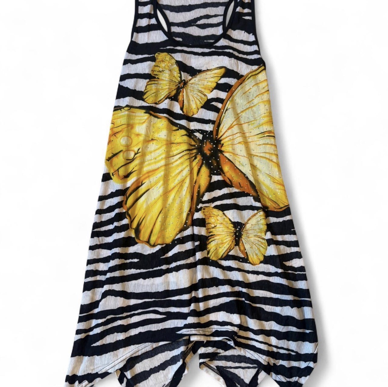 Women’s Zebra Stripe Butterfly Rhinestone Chiffon Mini Racerback Dress