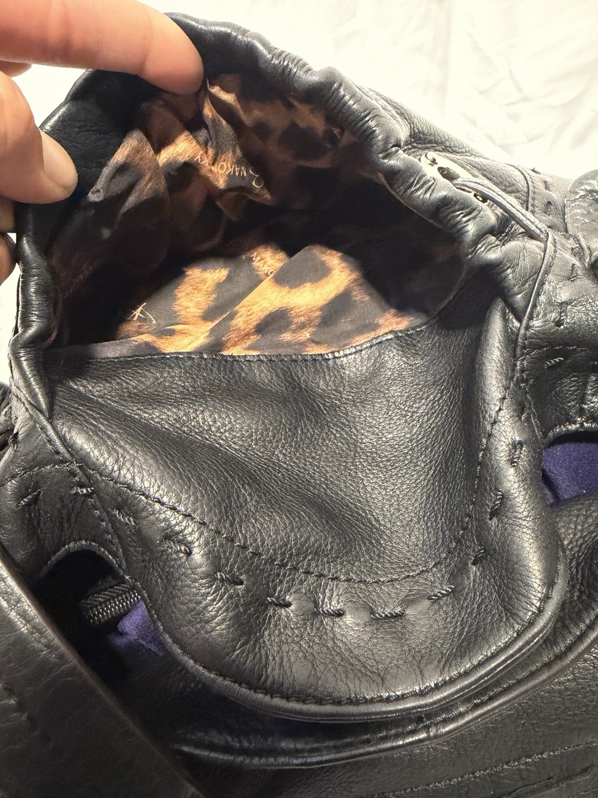 B Makowsky Black Soft Leather Hobo Shoulder Bag Purse Leopard Interior