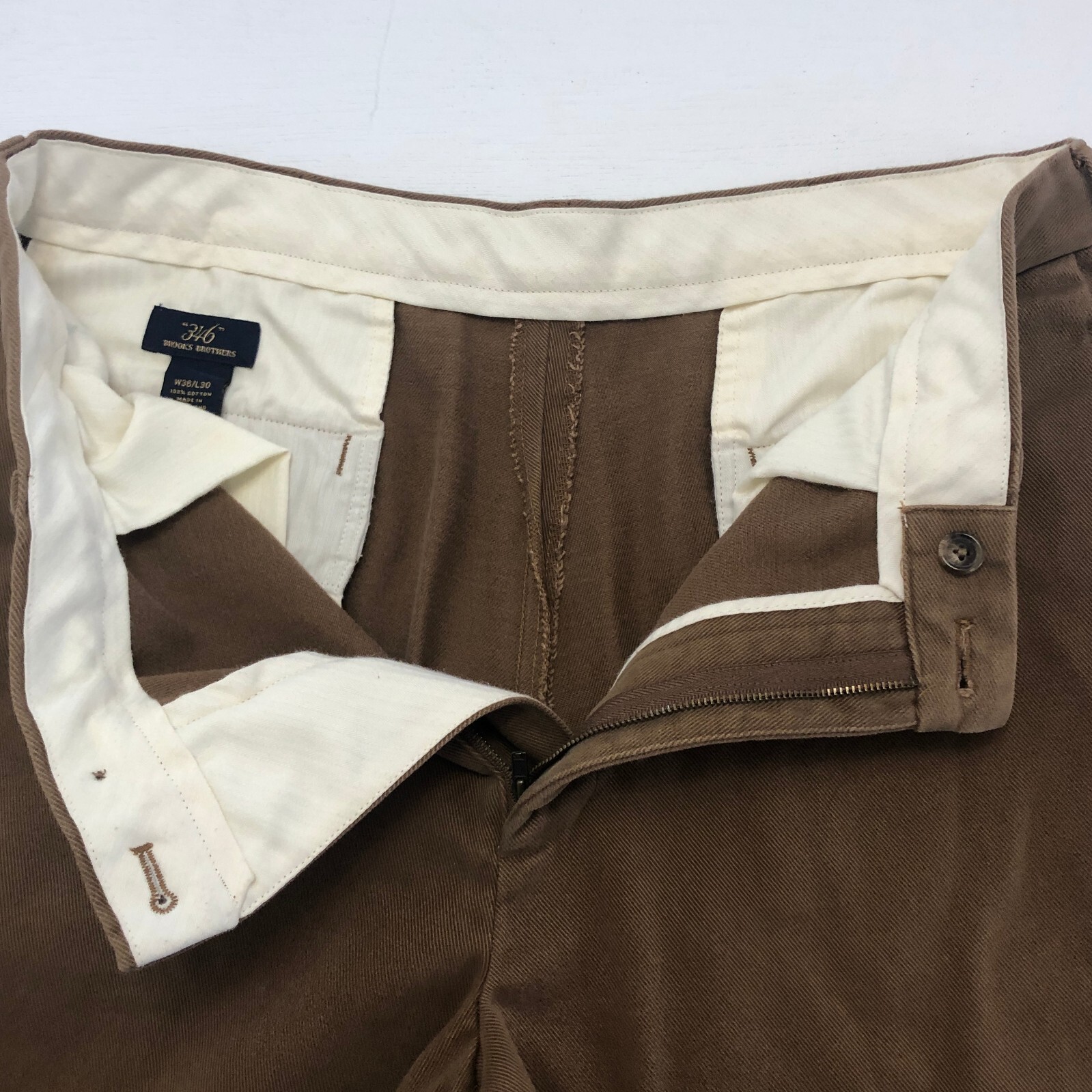 vtg Brooks Brothers 346 Pants 35×29.5 Brown 100% Soft Cotton Twill Hong Kong