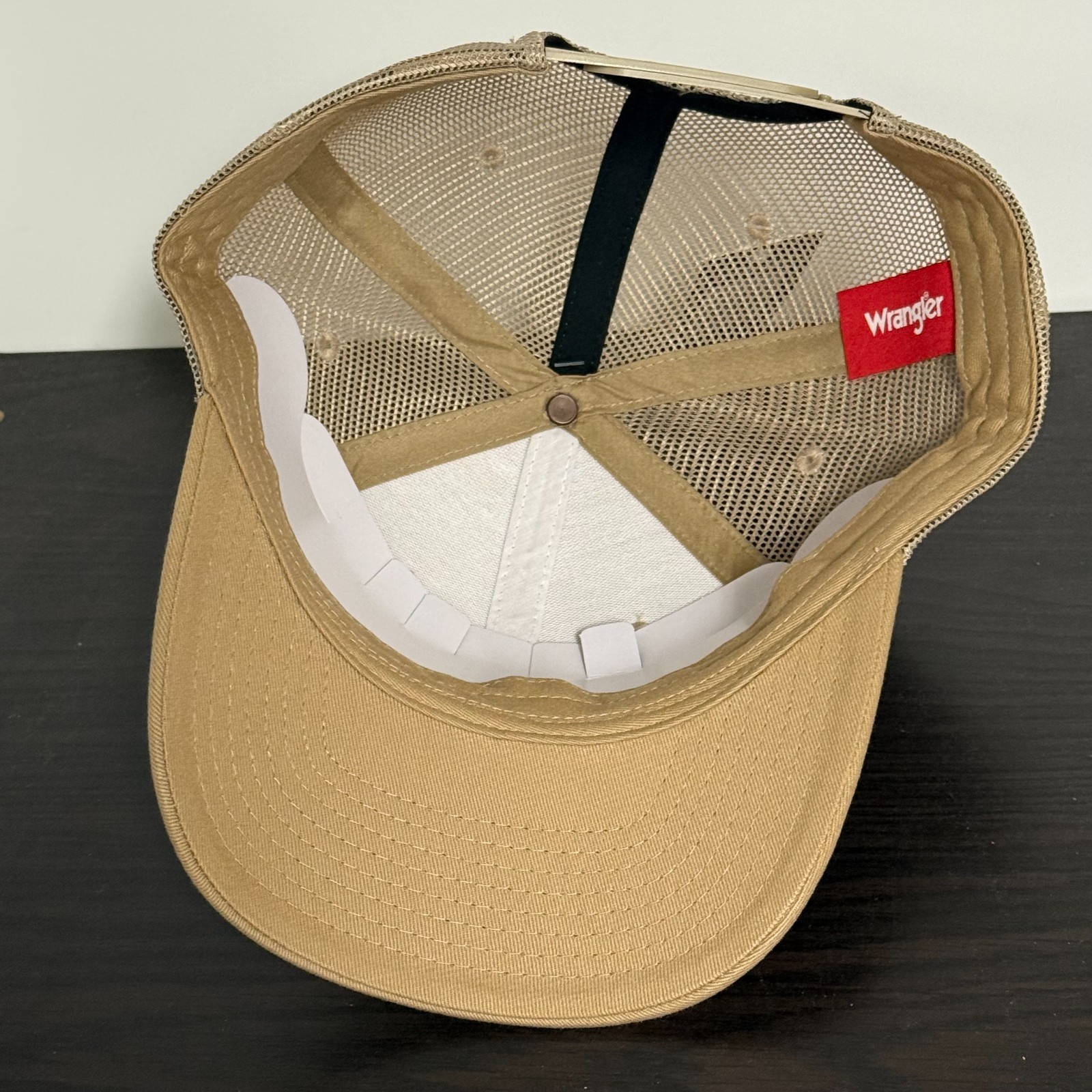 Wrangler Snapback Trucker Hat Beige Adjustable Cap Skull/Flag Logo Patch NEW!