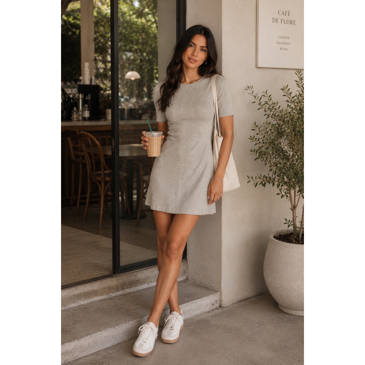 Reformation Beige Ribbed Knit Mini Dress Size Small