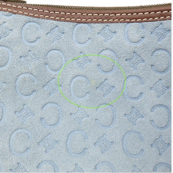 CELINE C Macadam Suede Leather Pochette Shoulder Bag (RARE Light Blue) Vintage
