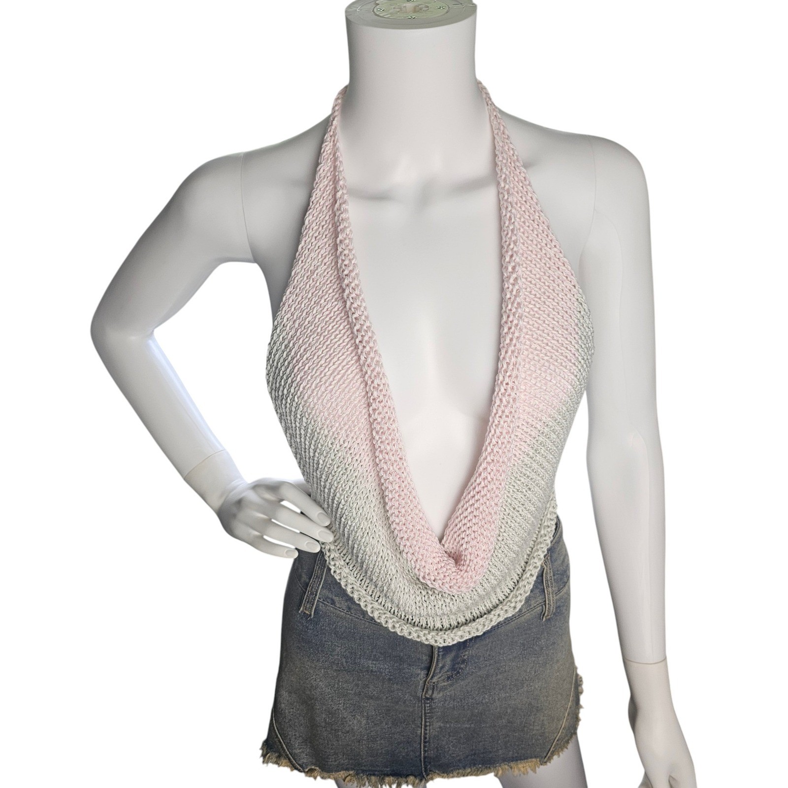 Handmade Knit Halter Top Backless Cowl Neck Crop Top Y2K Festival Fashion