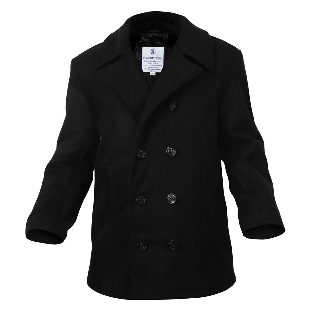 Pea Coat US Navy STYLE Jacket Non-USGI USN CVN DDG SSN LHA Wool Peacoat Black