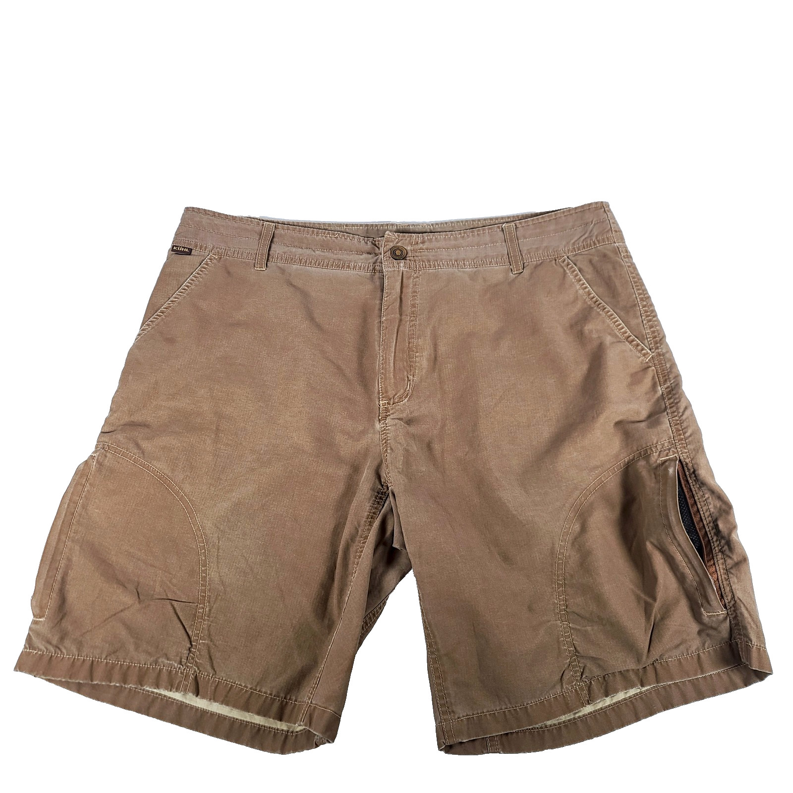 Kuhl Revolvr Cargo Shorts Men’s 36 Brown Nylon Cotton Quick Dry Zipper-Pockets