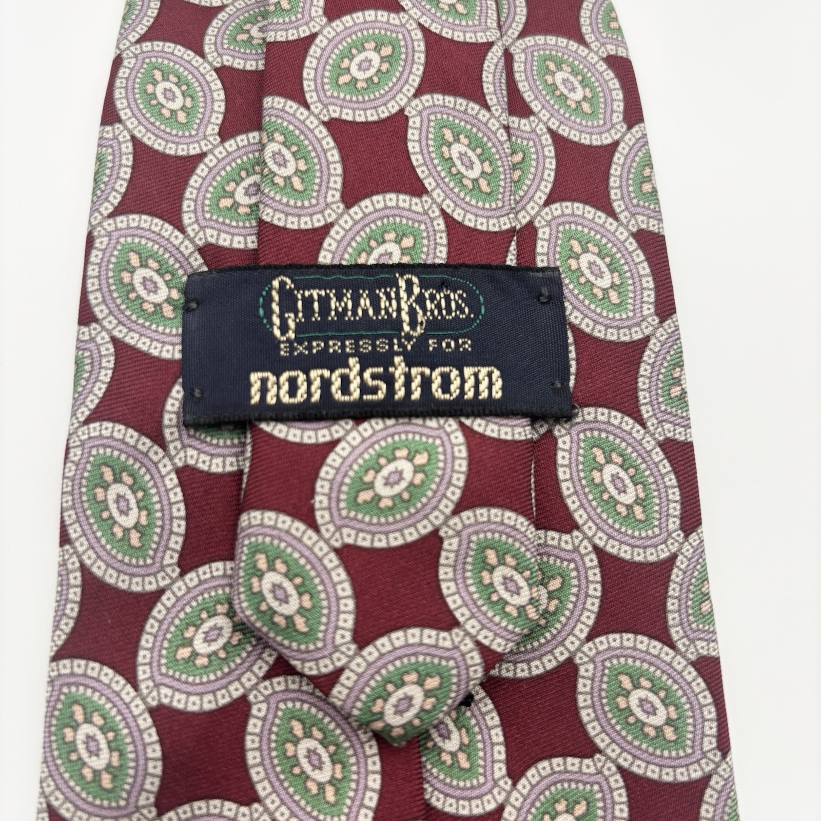 Vintage 80s 90s Gitman Bros Nordstrom Tie Burgundy Silk Blend Mogador 59 x 3.5in
