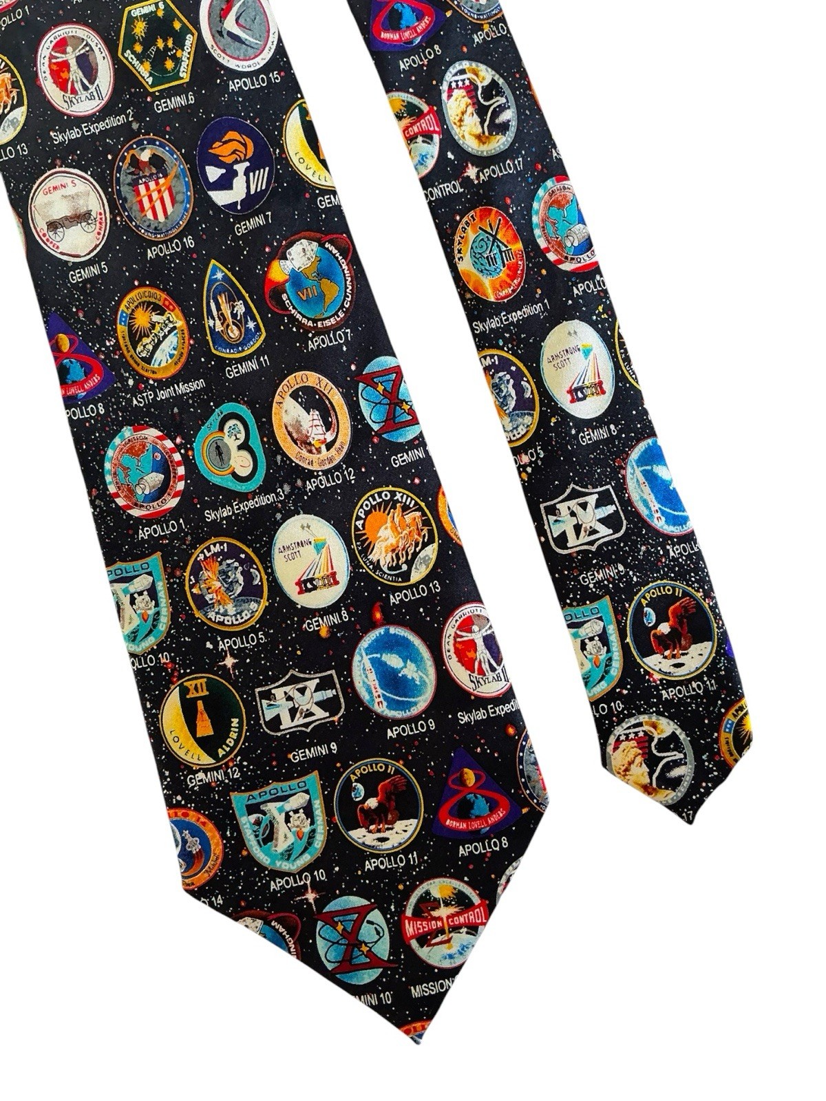 Museum Artifacts Silk Tie Early Space Missions Badges NASA Multicolor Necktie