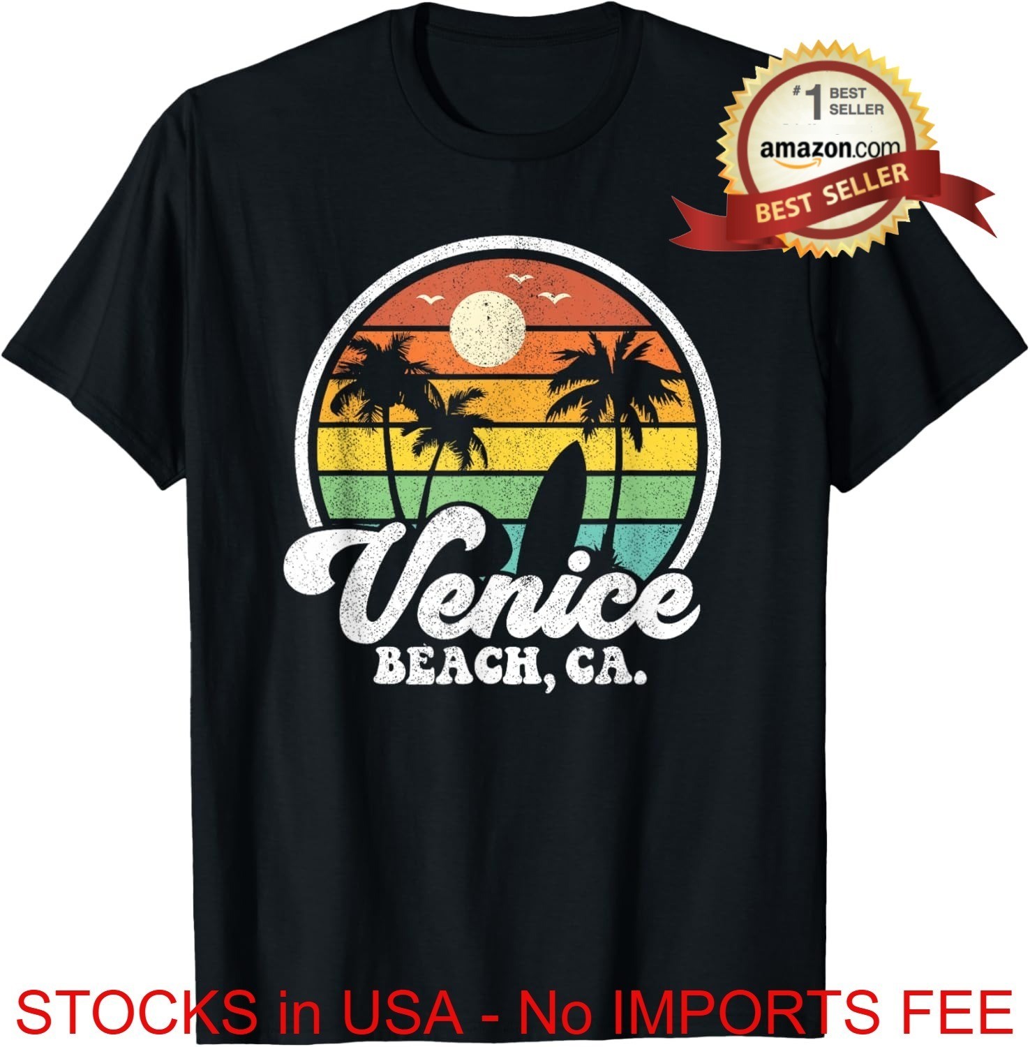 Venice Beach California T-Shirt Vintage CA Retro Surf Summer Vacation Gift Tee