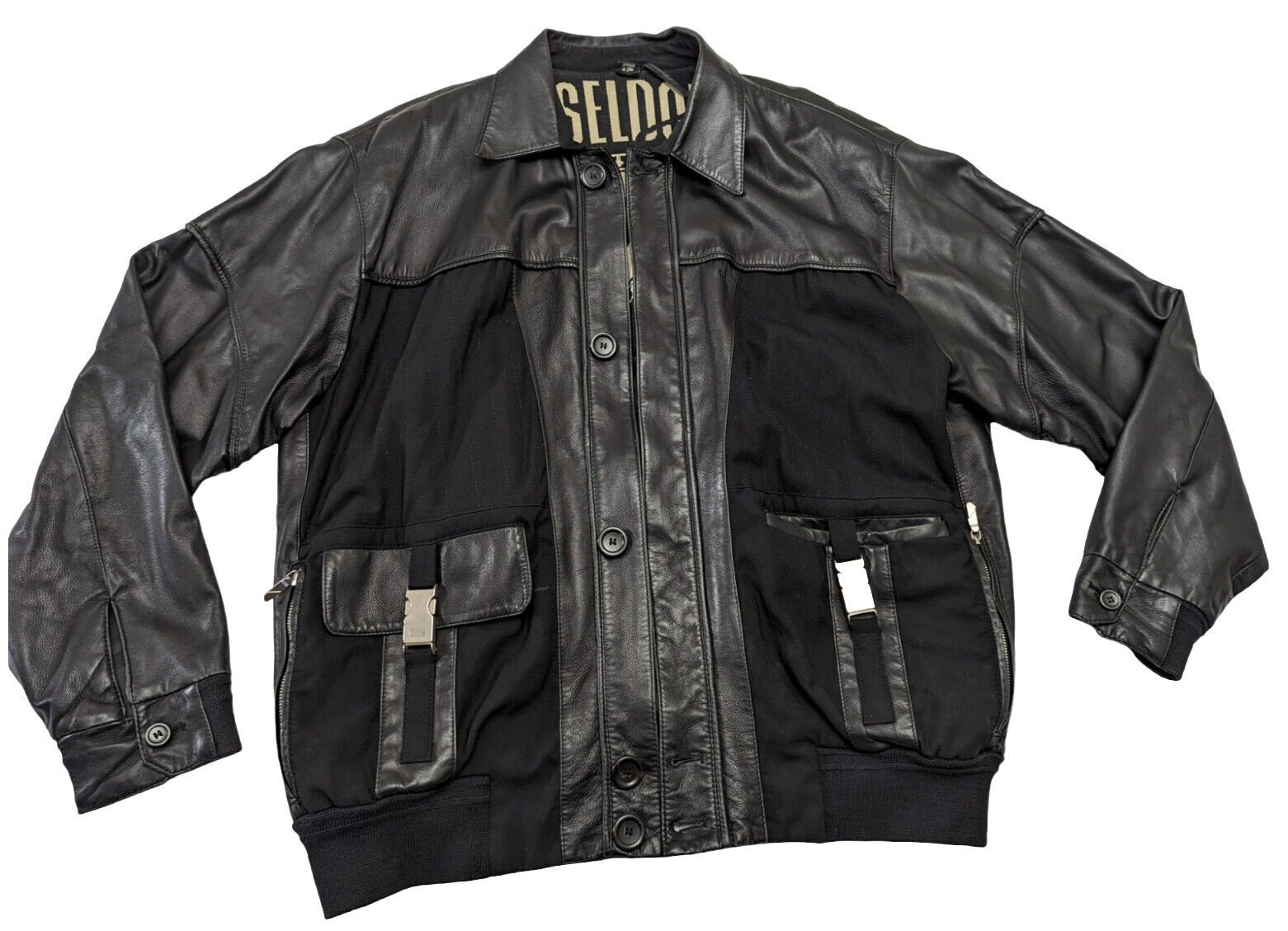 Vintage 80s Mens Wool Leather Bomber Jacket 2X Hipster Metal Accents GERMANY